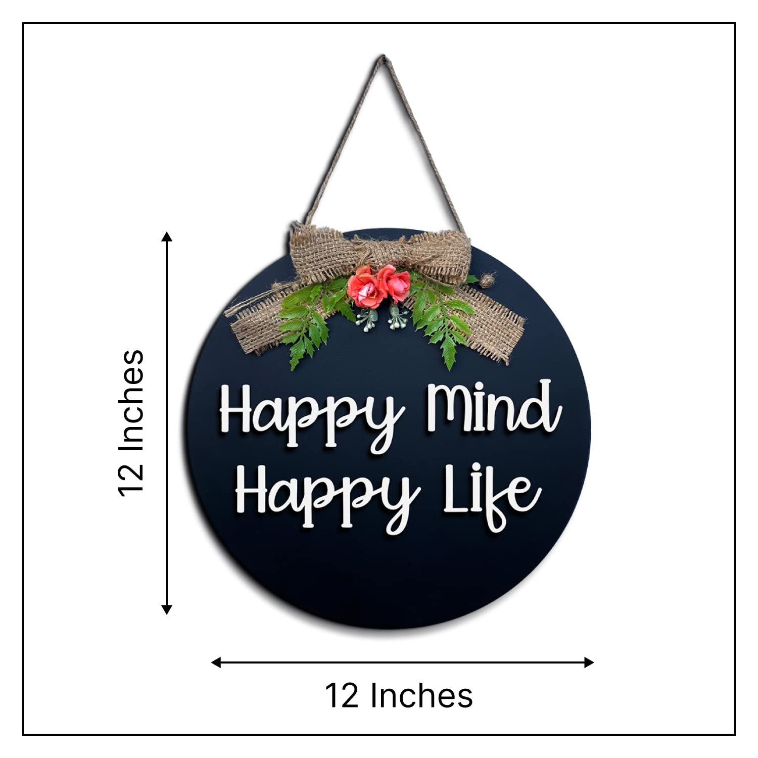 Happy Mind Happy Life Wall Hanging Quote Wall Hanger for Home Decor | Office | Gift | Bedroom | Wall Art For Living Room | Moder