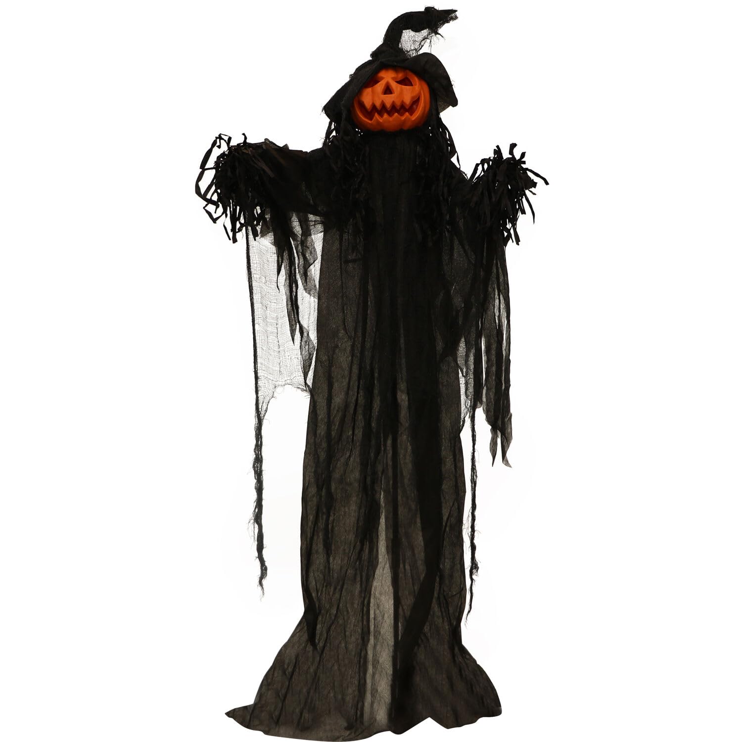 Haunted Hill Farm Life-Size Scary Poseable Pumpkin Witch, Halloween Prop with Touch Activated Lights and Sound, Battery Operated