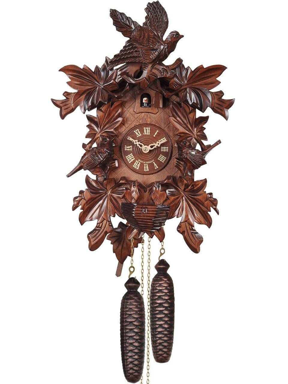 Alexander Taron 640-8 Engstler Cuckoo Clock, Carved with 8-Day Weight Driven Movement-Full Size-17.5 H x 11.75 W x 7 D, Brown