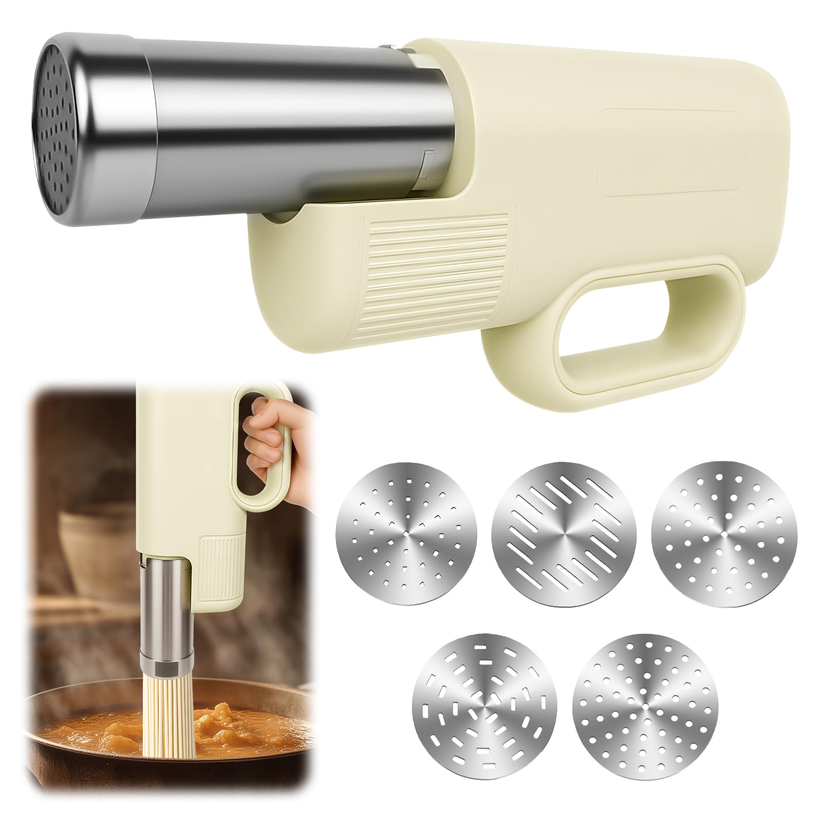 Aroeally 5 In 1 Automatic Electric Pasta Maker - Handheld Pasta Maker Machine for Homemade Pasta, DIY Appam, Idiyappam, Cordless