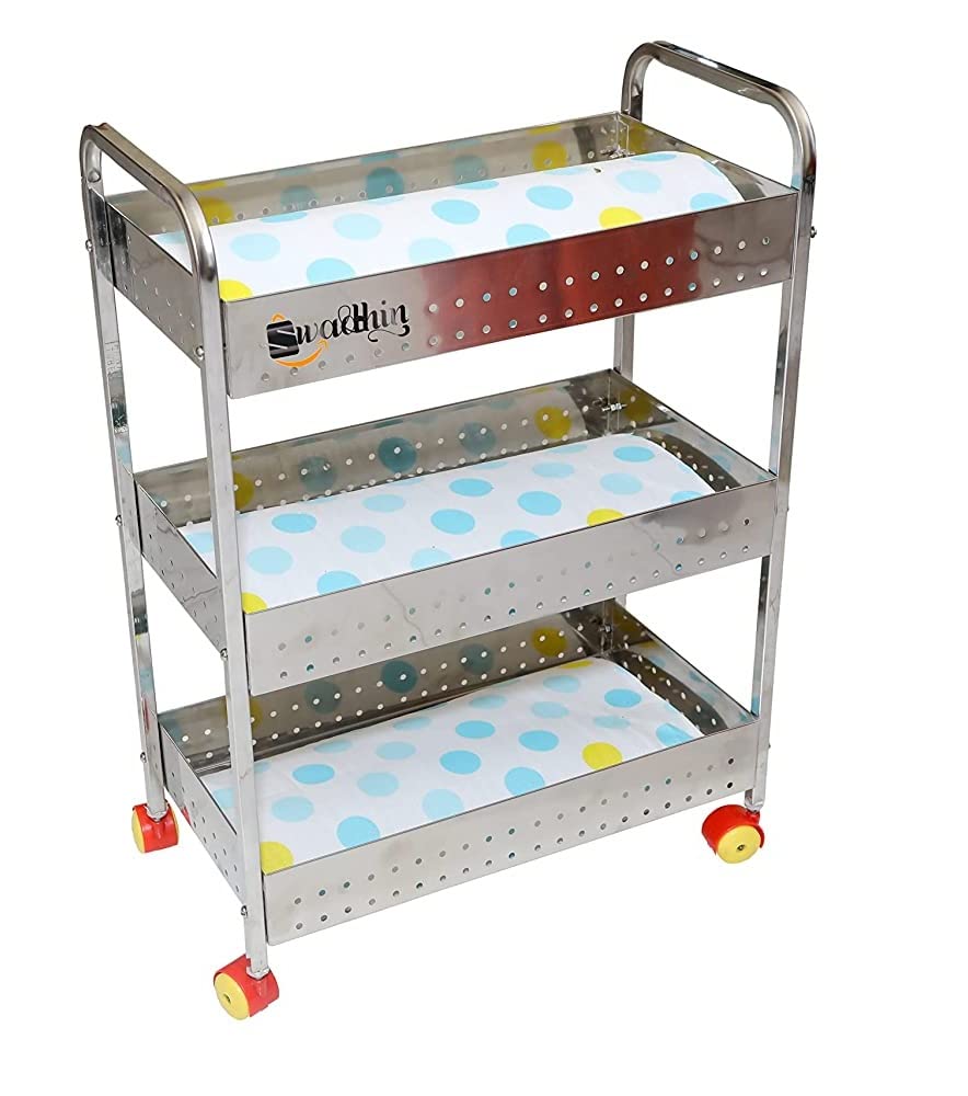 Pujan Mall 3 Layer Folding Perforated Spice Container Rack Dish Rack Fruit And Vegetable Onion Trolley Utensil Holder Modern Mul