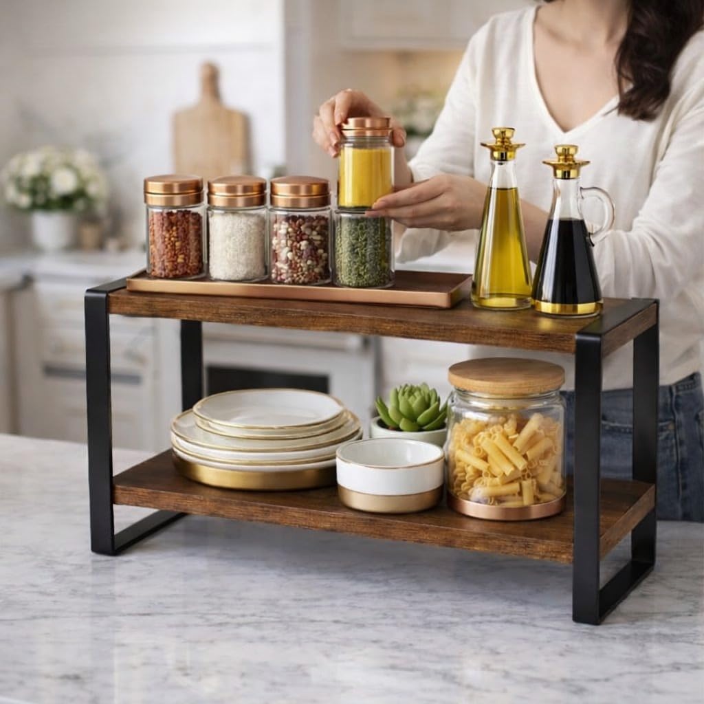 Ugour Galleria Iron Countertop Racks | DoubleDecker Multipurpose Storage Rack | TwoCompartment Multipurpose Storage Shelf For 