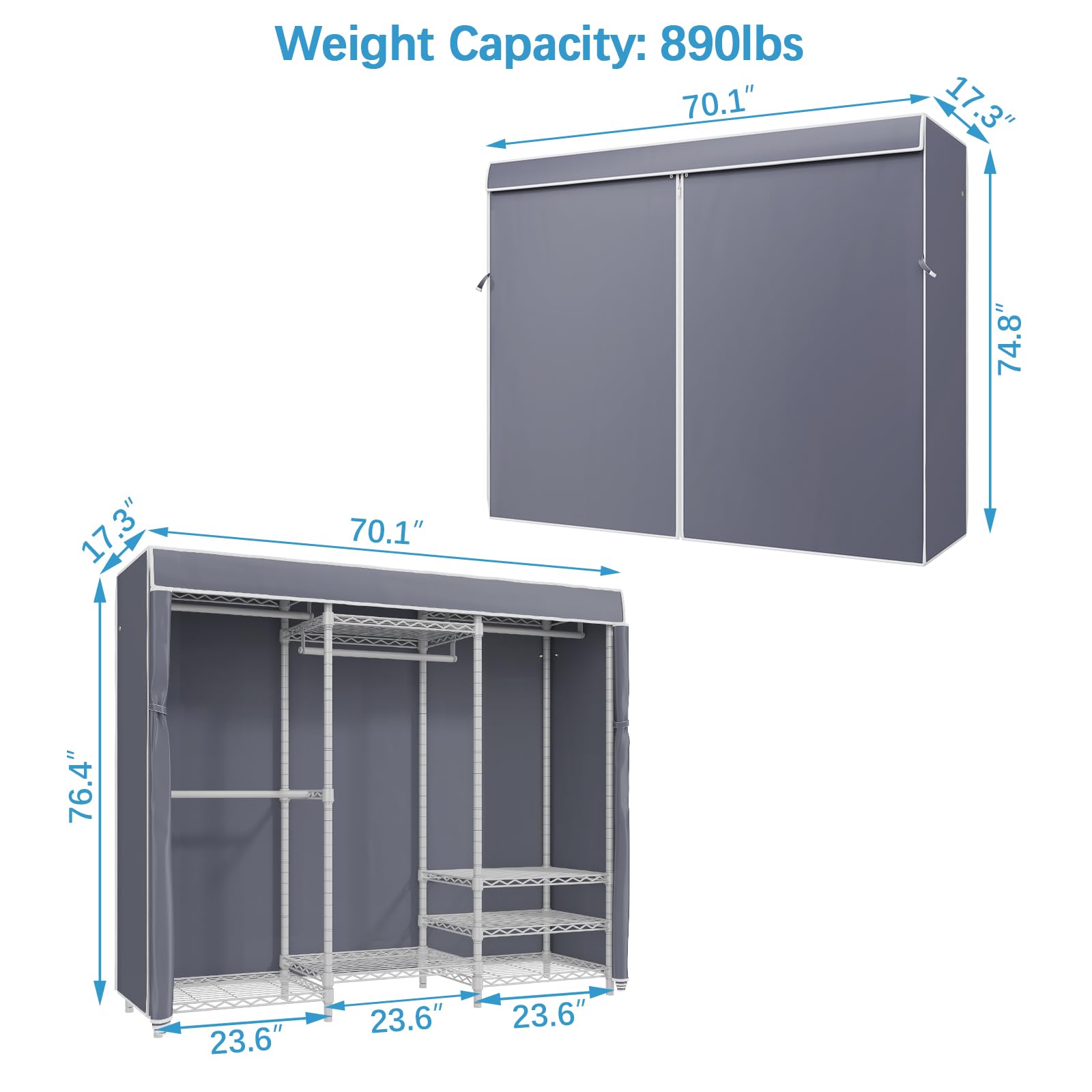 Vipek V5C Portable Bedroom Armoires Wardrobe Closet With Cover, Heavy Duty Covered Clothes Rack Adjustable Closet Rack, White Me