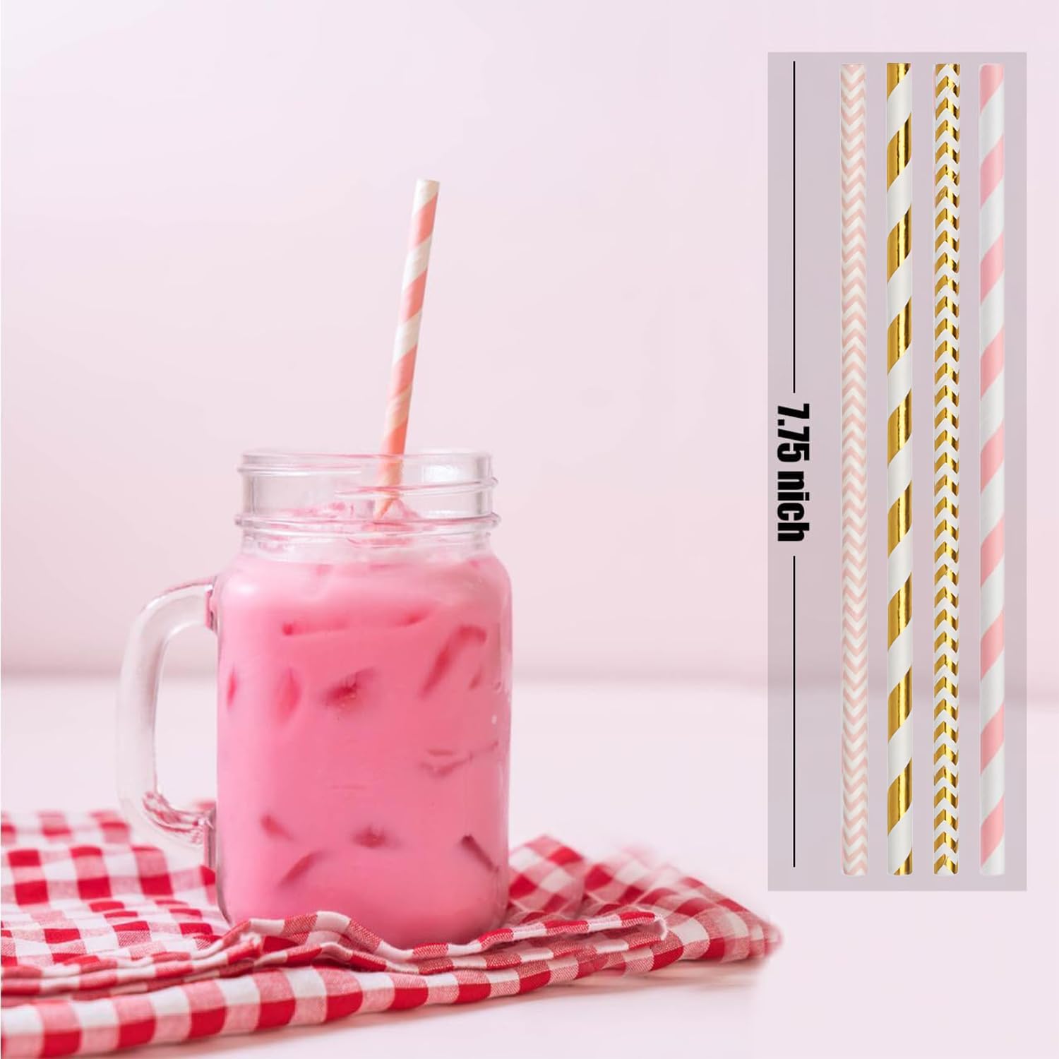 Alink Biodegradable Paper Straws, 100 Pink Straws/Gold Straws For Party Supplies, Birthday, Wedding, Bridal/Baby Shower, Christm