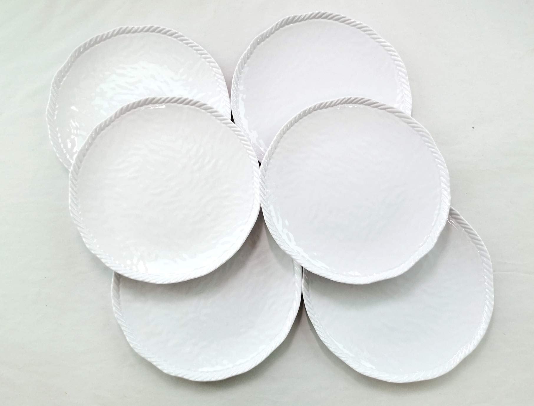 LOK-OSEMILE White Nautical Rope Melamine Dinner Plate 9 inch 6 pack (6)