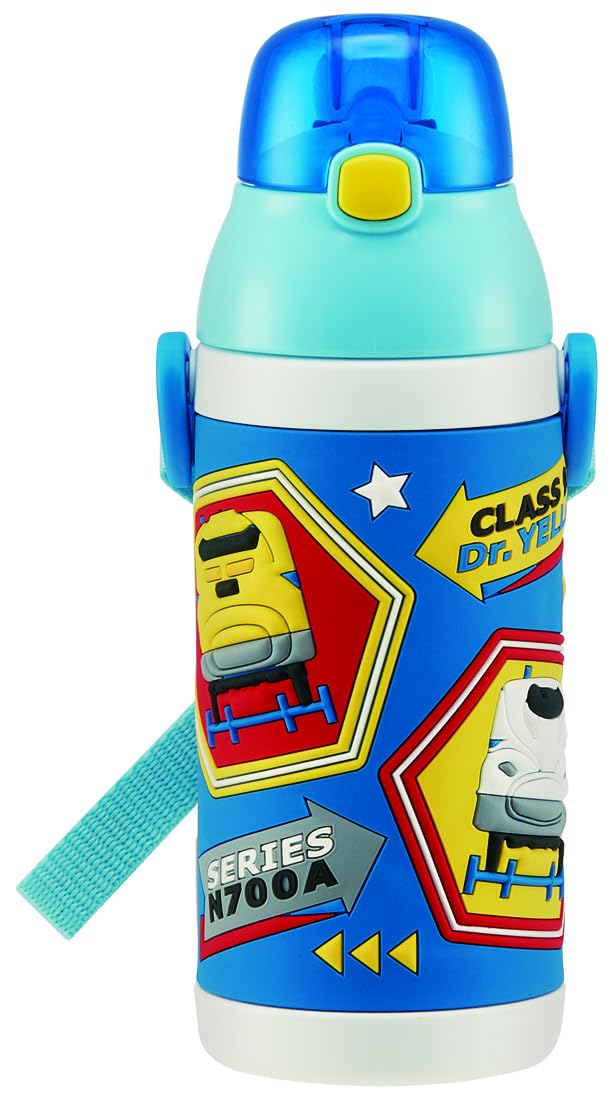Skater SSPV4 Stainless Steel Childrens Water Bottle, 12.8 fl oz (380 ml), Drinking Straw, 3D Plarail, Blue