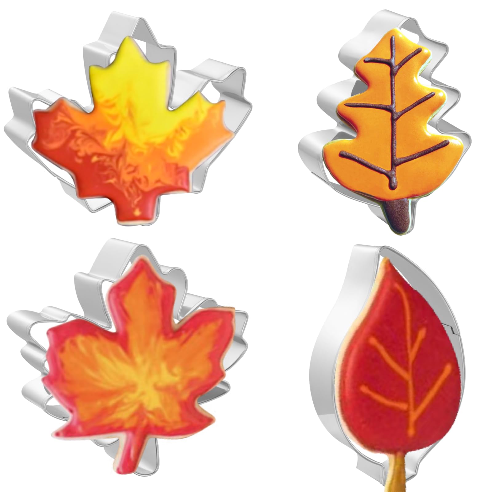 Job Jol Cookie Cutters 4 Pcs, Fall Leaf Cookie Cutters, 3.5'' To 4.0''