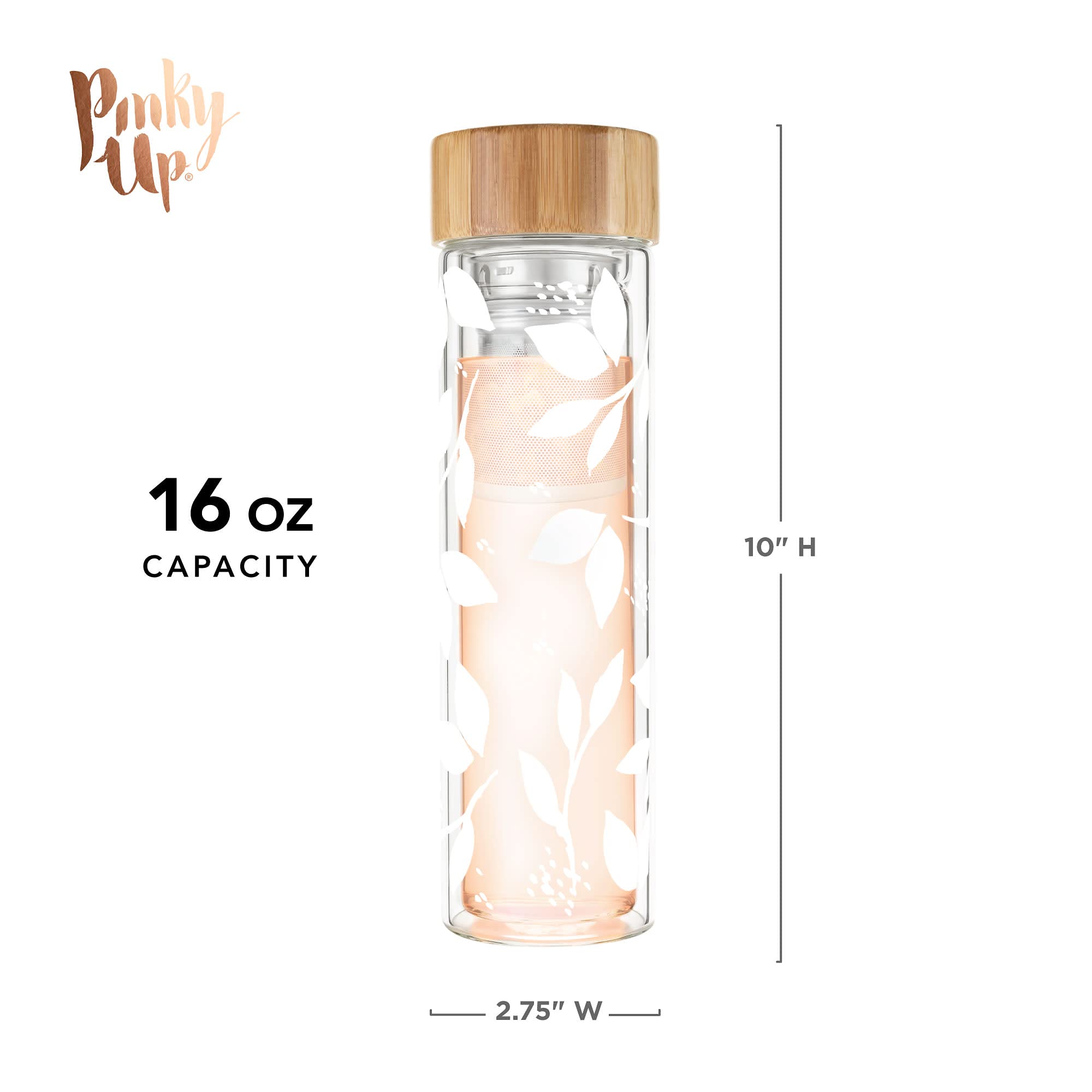 Pinky Up Blair Travel Tea Infuser Mug, Double Walled Insulated Tumbler With Removable Loose Leaf Tea Strainer, Keeps Drinks Hot