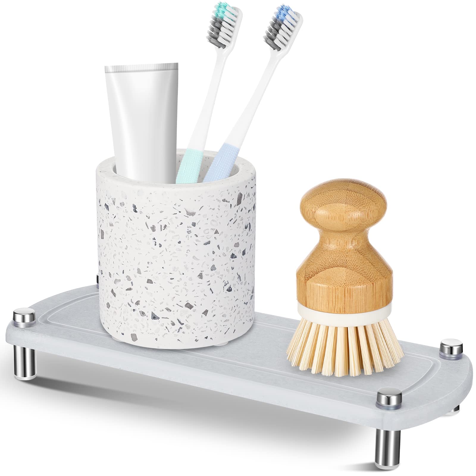 Bojdopie Sink Caddy, Instant Dry Bathroom Kitchen Sink Organizer, Water Absorbing Stone Tray For Soap Bottle Sponge Brush Candle