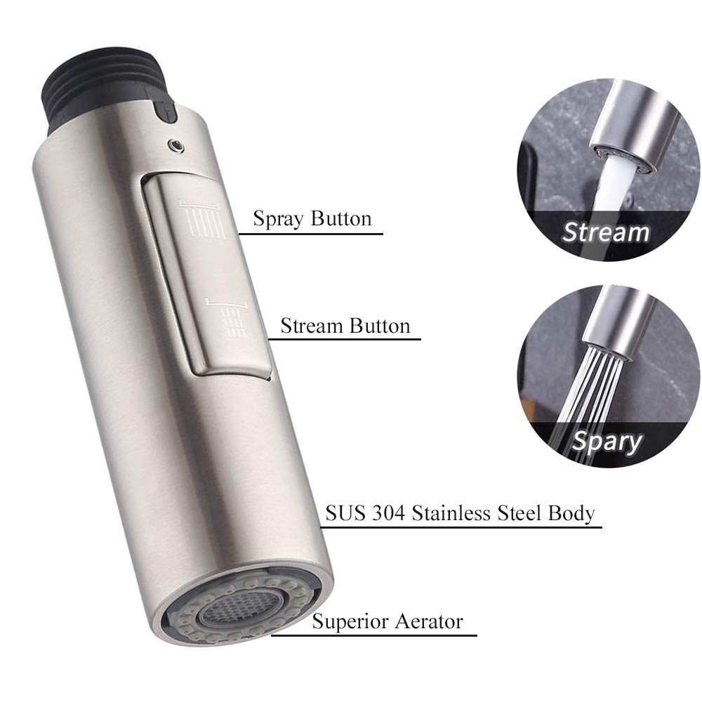 7Trees Universal Replacement Part Bathroom Kitchen Faucet Pull-Out Spray Head Water Nozzle (Stainless Steel Body)