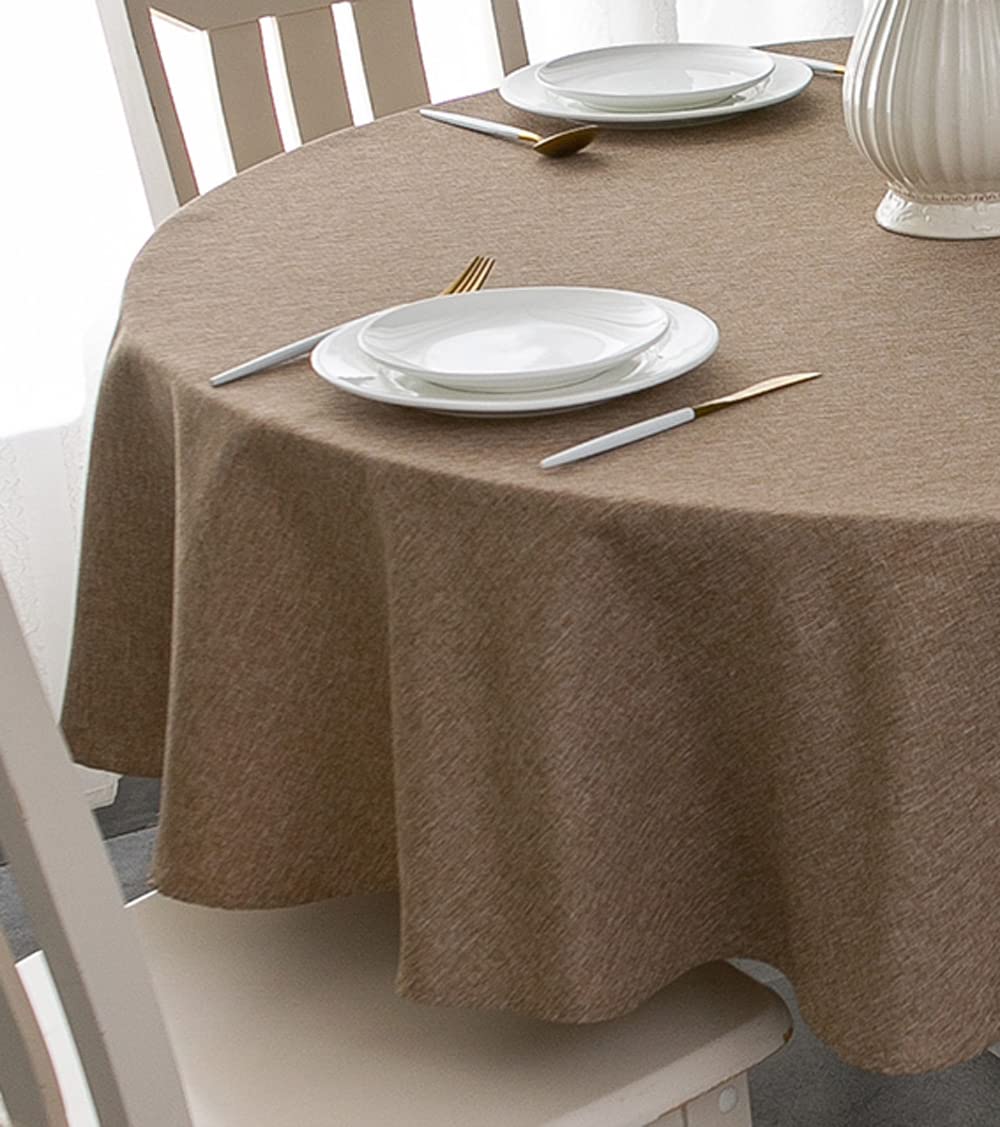Tektrum 70 Inch Round Faux Linen Textured Tablecloth Table Cover - Waterproof/Spill Proof/Stain Resistant/Wrinkle Free/Heavy Dut