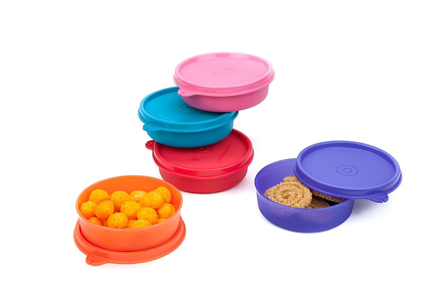 Signora Ware Executive Round Small Plastic Container Set, 180Ml, Set Of 5, Multicolour, Assorted