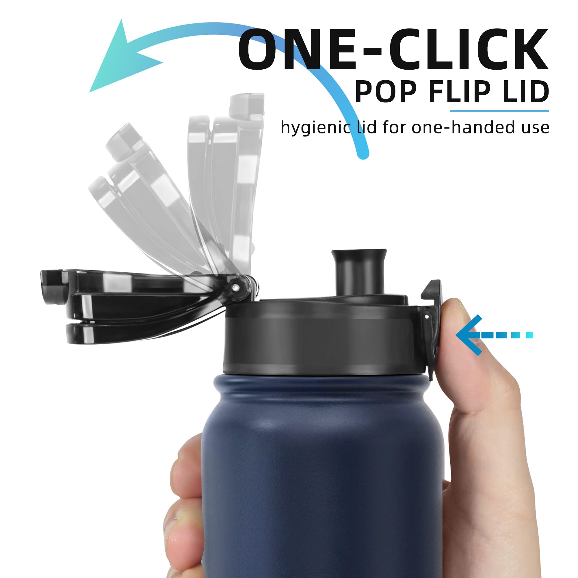 Fanhaw 20 Oz Insulated Stainless Steel Water Bottle With Chug Lid - Leak & Sweat Proof With Anti-Dust Lid (Navy Blue)