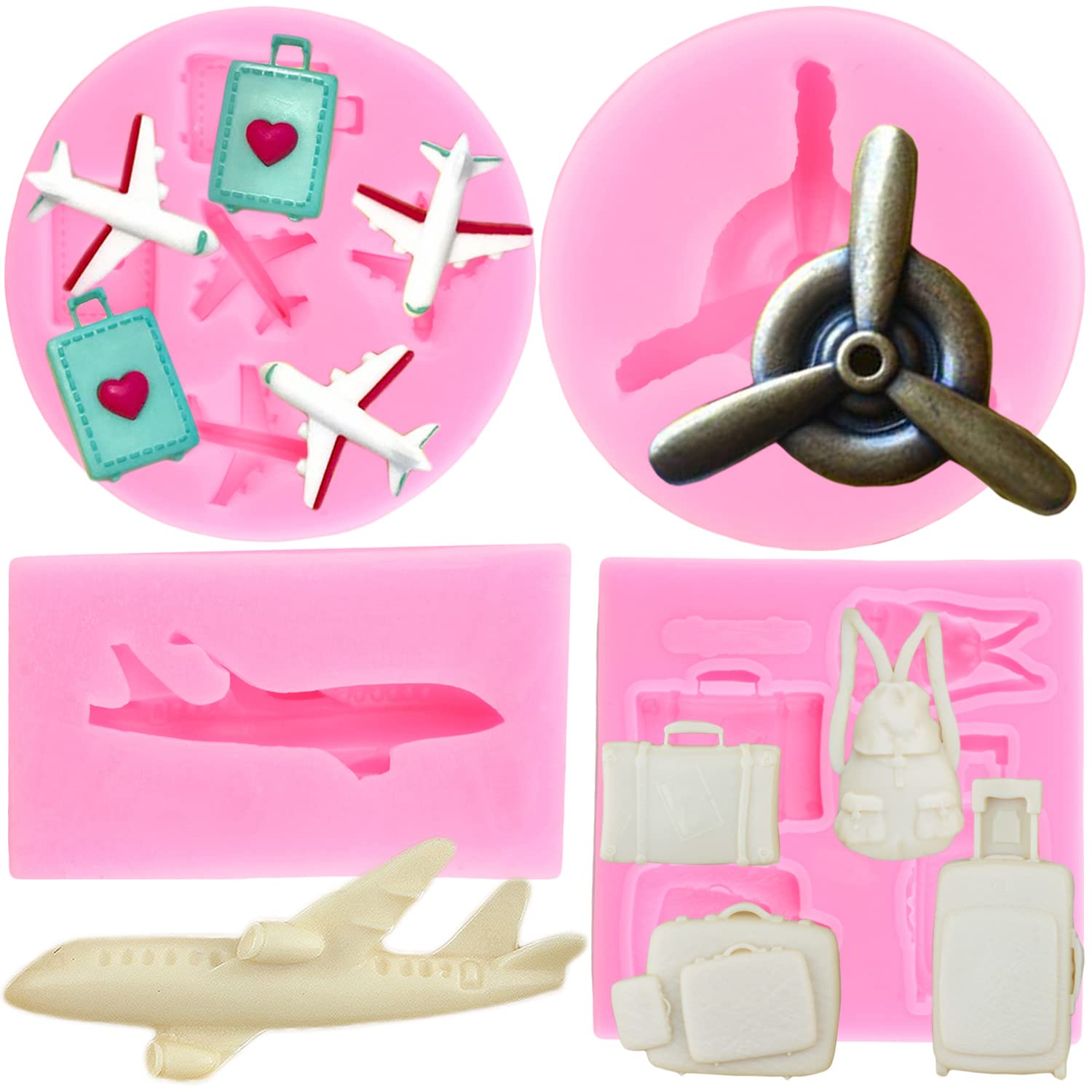 Zixiang Airplane Silicone Mold Airplane Propeller Fondant Molds For Travel Luggage Bag Chocolate Cupcake Cake Decoration Candy G