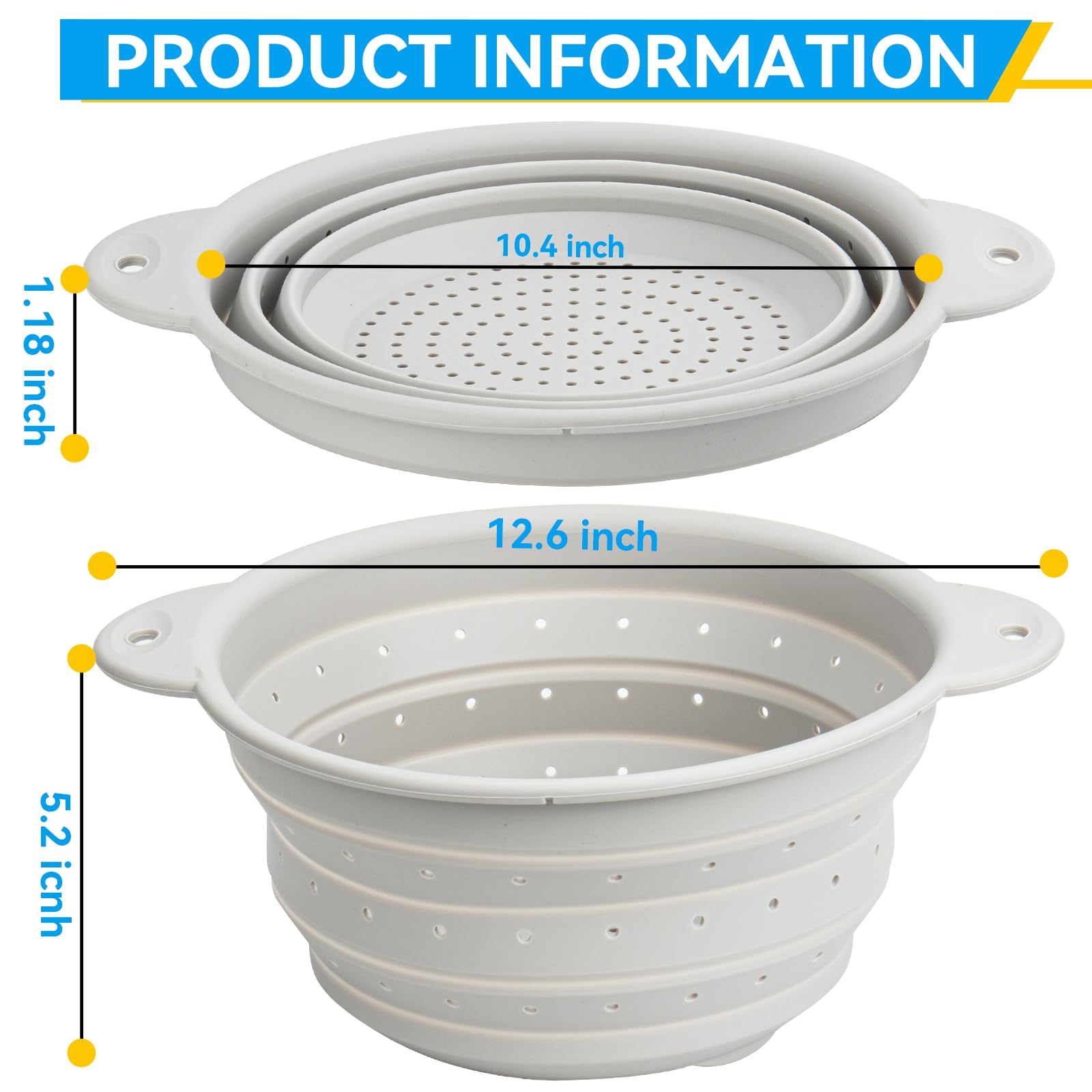 Yqlinnn Collapsible Colander, Food Grade Silicone Kitchen Strainer Diameter Sizes 10.4 Inches Perfect For Draining Pasta, Vegeta