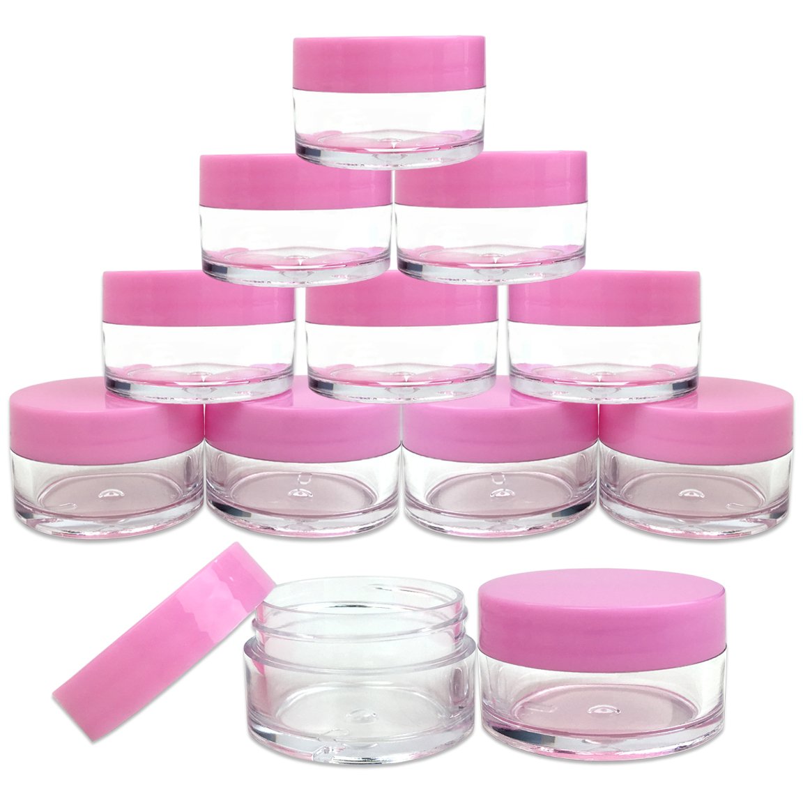 Beauticom 12 Pieces 20G/20Ml Round Clear Jars With Pink Lids For Lotion, Creams, Toners, Lip Balms, Makeup Samples - Bpa Free