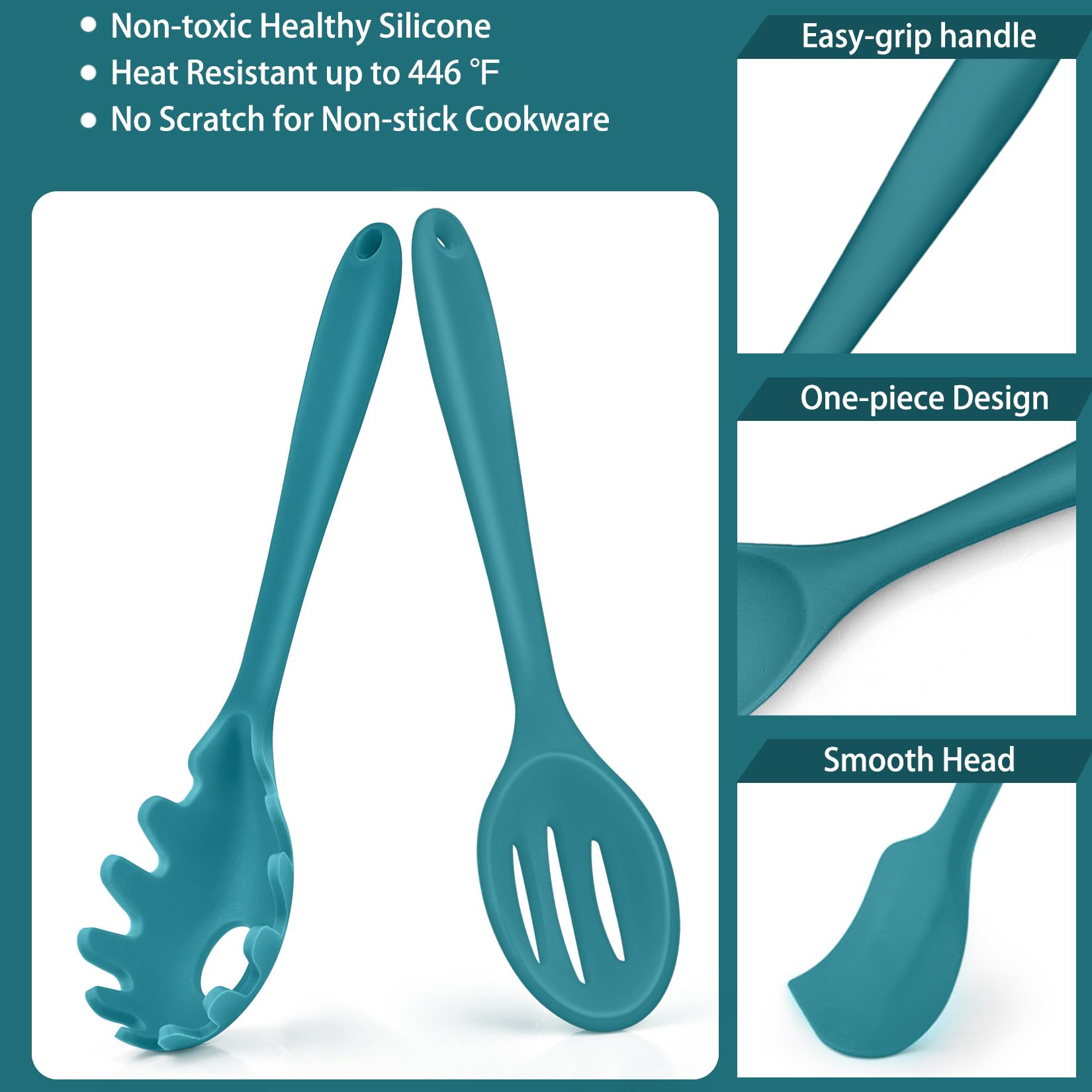 Kitchen Cooking Utensils Set, P&P Chef Blue Silicone Baking Utensils For Non-Stick Cookware, Turner, Ladle, Spoon, Spatula For S