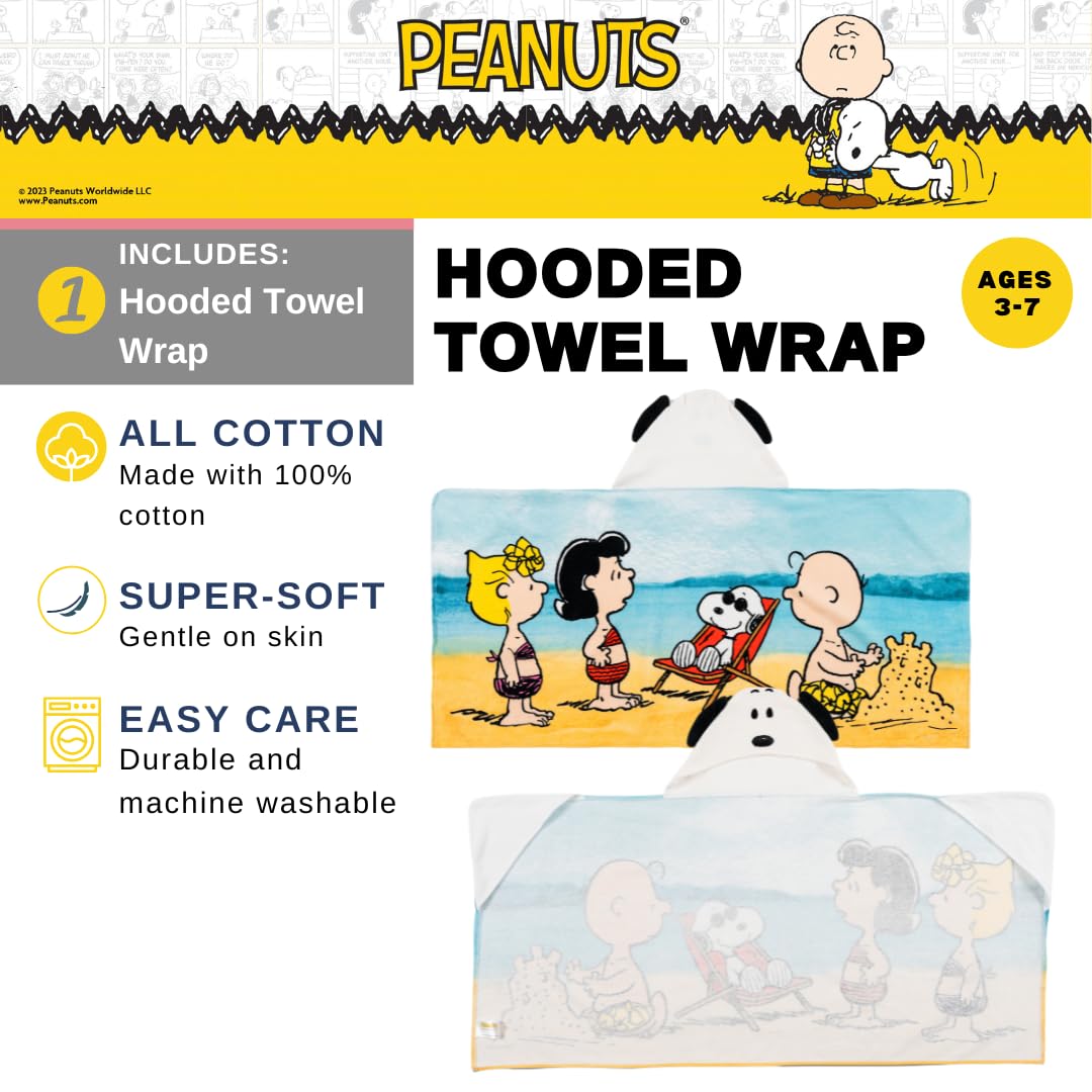 Franco Peanuts Snoopy Kids Super Soft Bath/Pool/Beach Soft Cotton Terry Hooded Towel Wrap, 24 In X 50 In, (Officially Licensed P