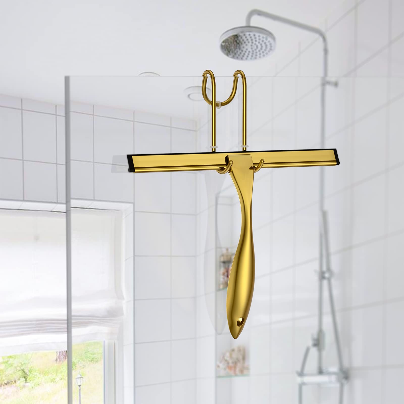 Shower Squeegee And Window Squeegee, Stainless Steel, 100% Streak-Free, Cleaner For Bathroom Showers Glass Doors, Home Mirrors,