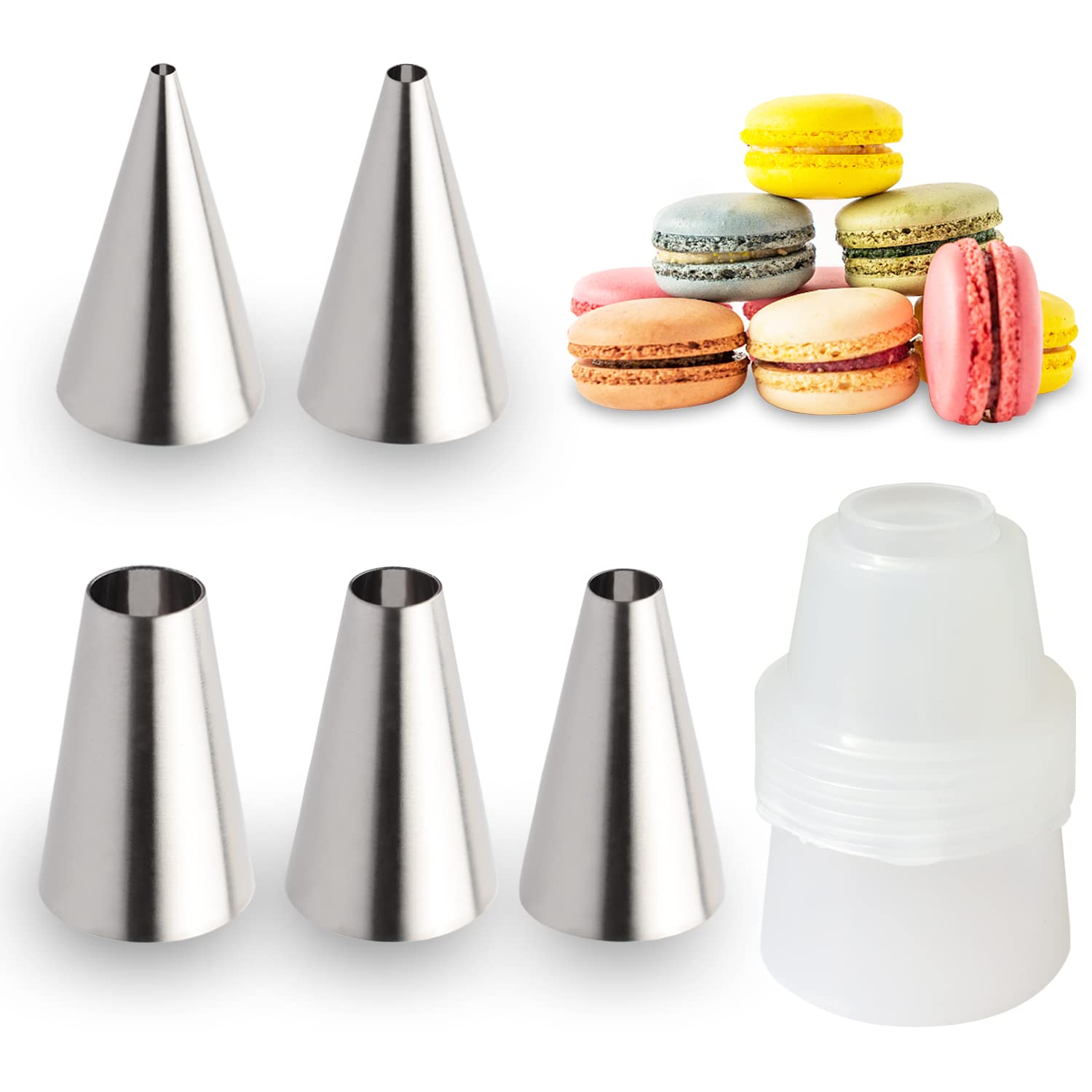 Large Round Piping Tip Set Of 5 With Reusable Couplers,Stainless Steel Pastry Tips Nozzles Tips For Pastry Fondant,Cake Decorati