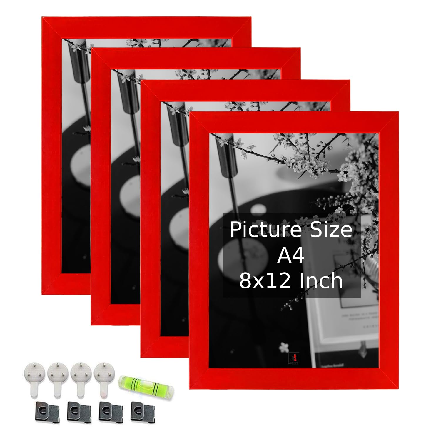 Art Street A4 Size Certificate, Document Photo Frames Set Of 4 For Home Decoration, Living Room, Office Decoration (Red, Size: 8