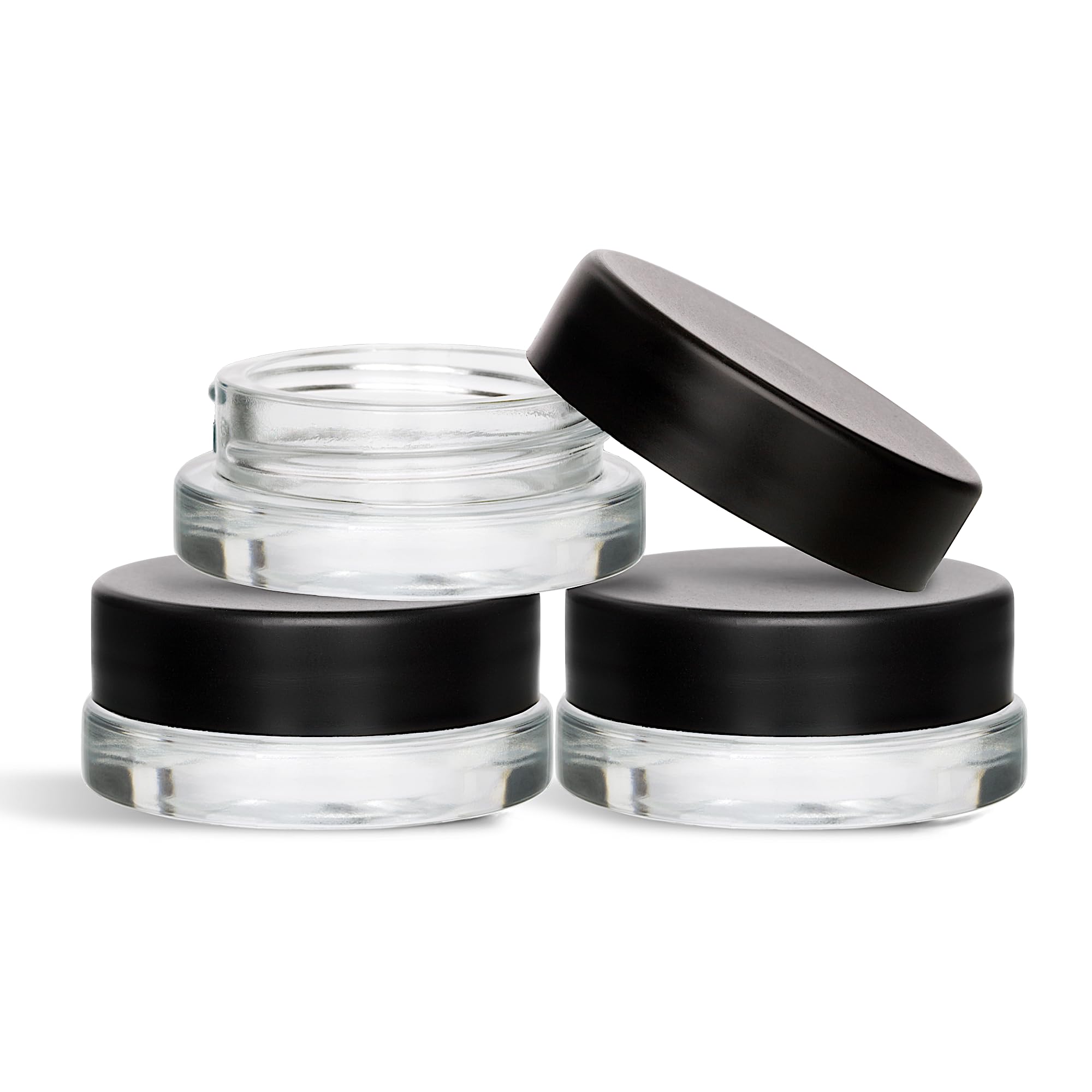(90 Pack) 7Ml Low Profile Thick Glass Jars With Black Lids - Airtight Containers For Oil, Lip Balm, Wax, Cosmetics