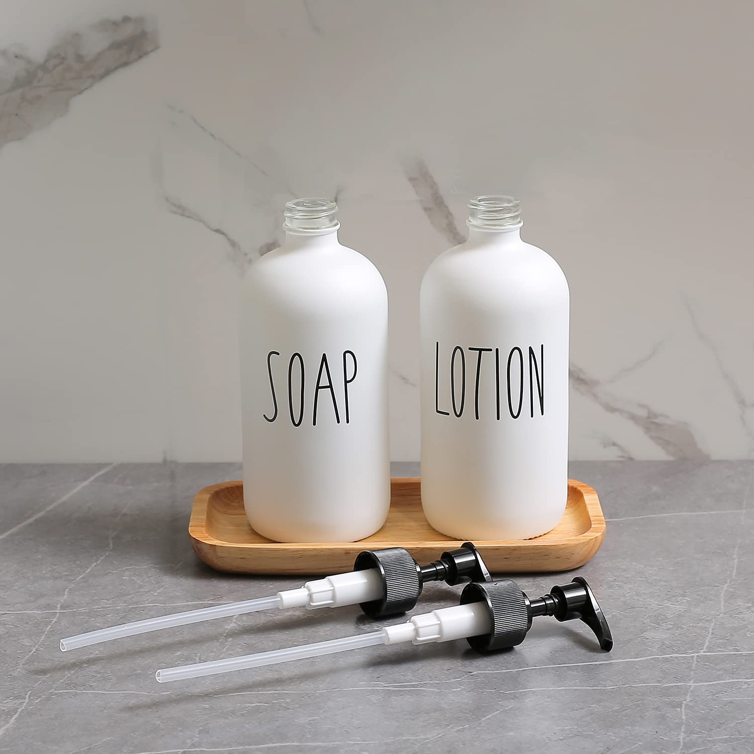 Momeemo White Soap Dispenser Bathroom Set, Contains Hand Soap And Lotion Dispenser. Suitable For Farmhouse Decor, Bathroom Acces