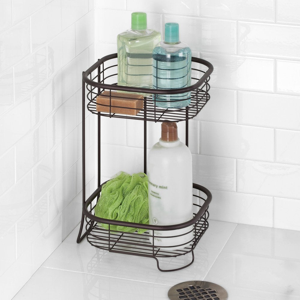 iDesign Forma Free Standing Bathroom or Shower Storage Shelves for Towels  Soap  Shampoo  Lotion  Accessories - 2 Tier  Bronze