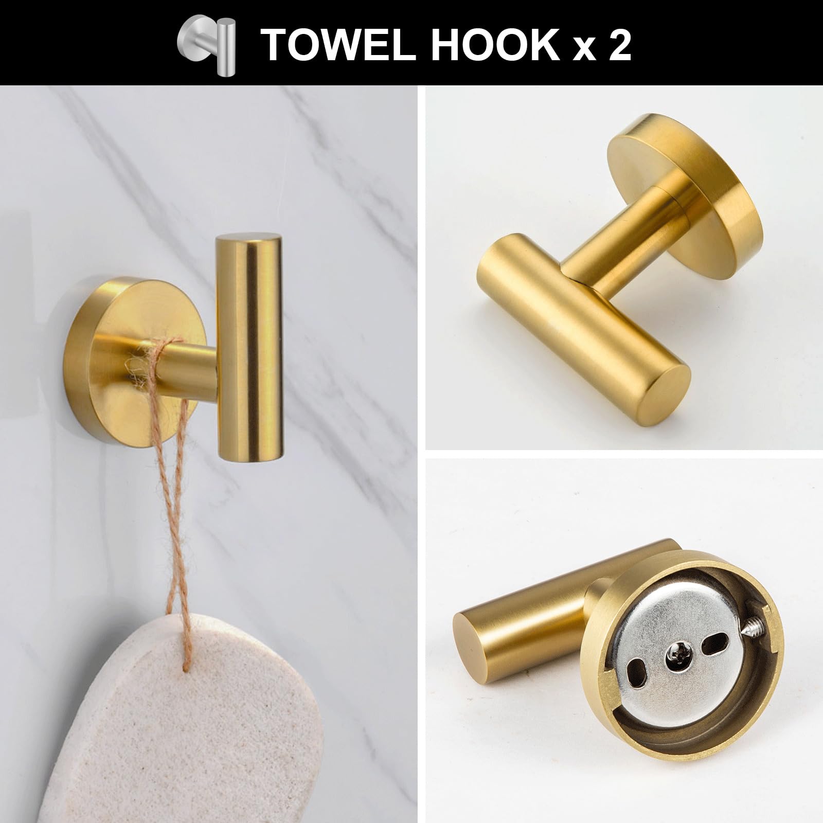 Lava Odoro 5-Piece Brushed Gold Bathroom Hardware Set, Gold Towel Bar Set Bathroom Towel Holder Set Towel Rack Set Stainless Ste