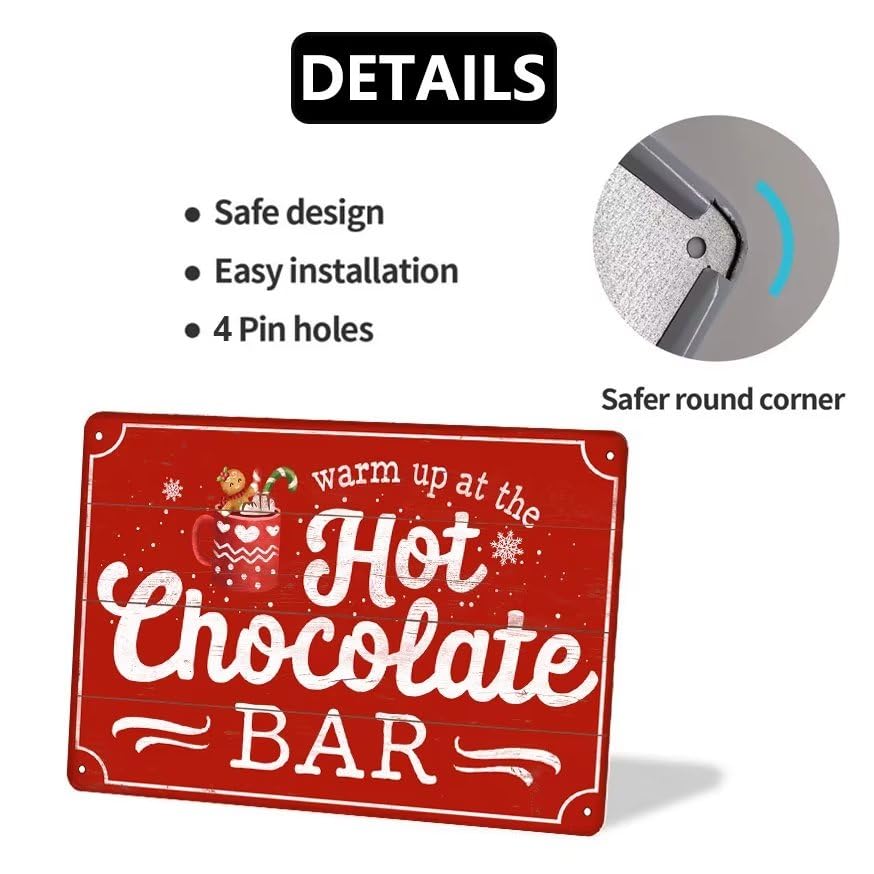 Candy Canes And Hot Cocoa Shoppe Metal Tin Sign Retro Christmas Decor for Home Kitchen Vintage Hot Cocoa Bar Signs 8x12 Inch