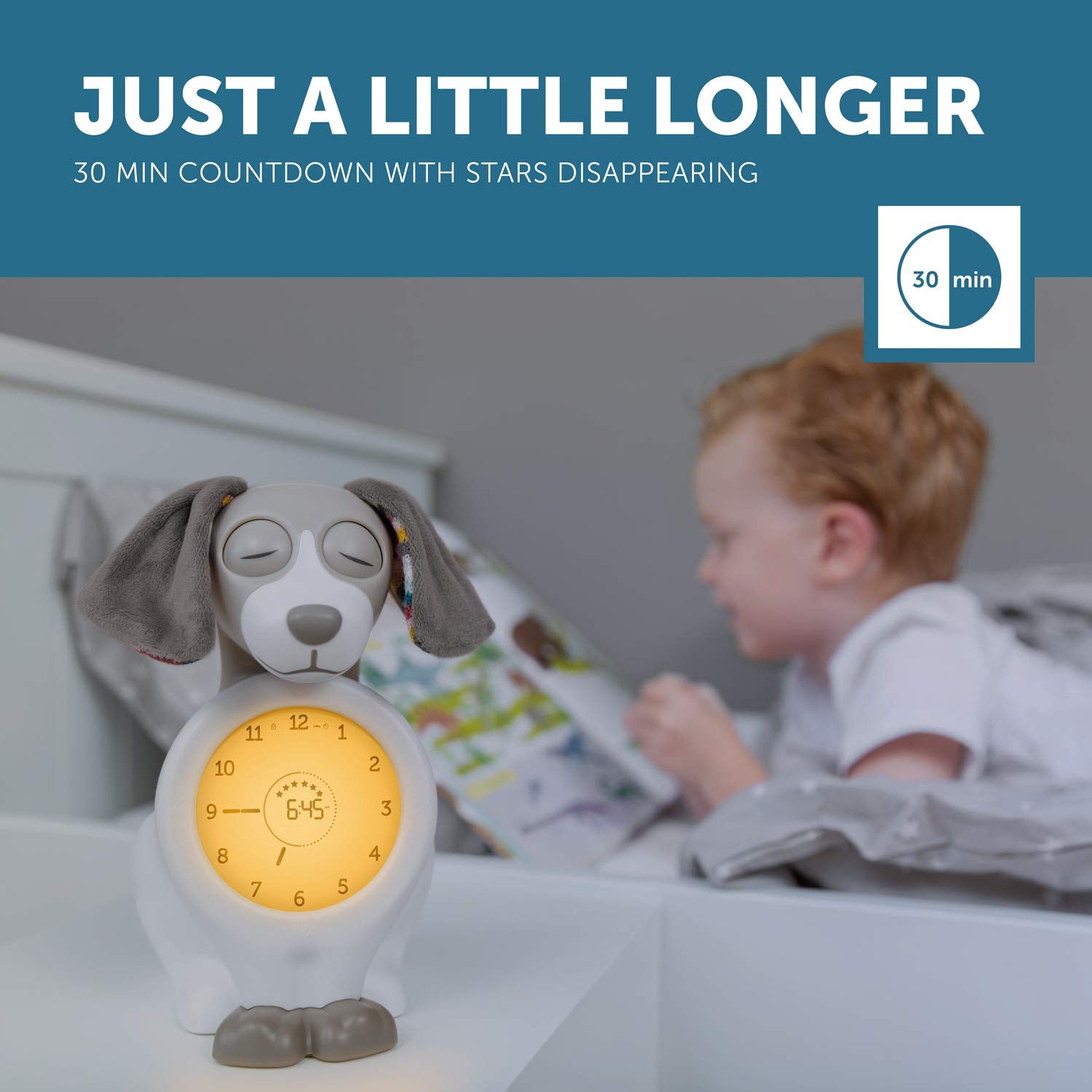 Zazu Davy The Dog - Sleep Trainer Clock & Nightlight for Kids - Light Up Alarm Clock  Helps Teach Your Child When to Wake up - Taupe