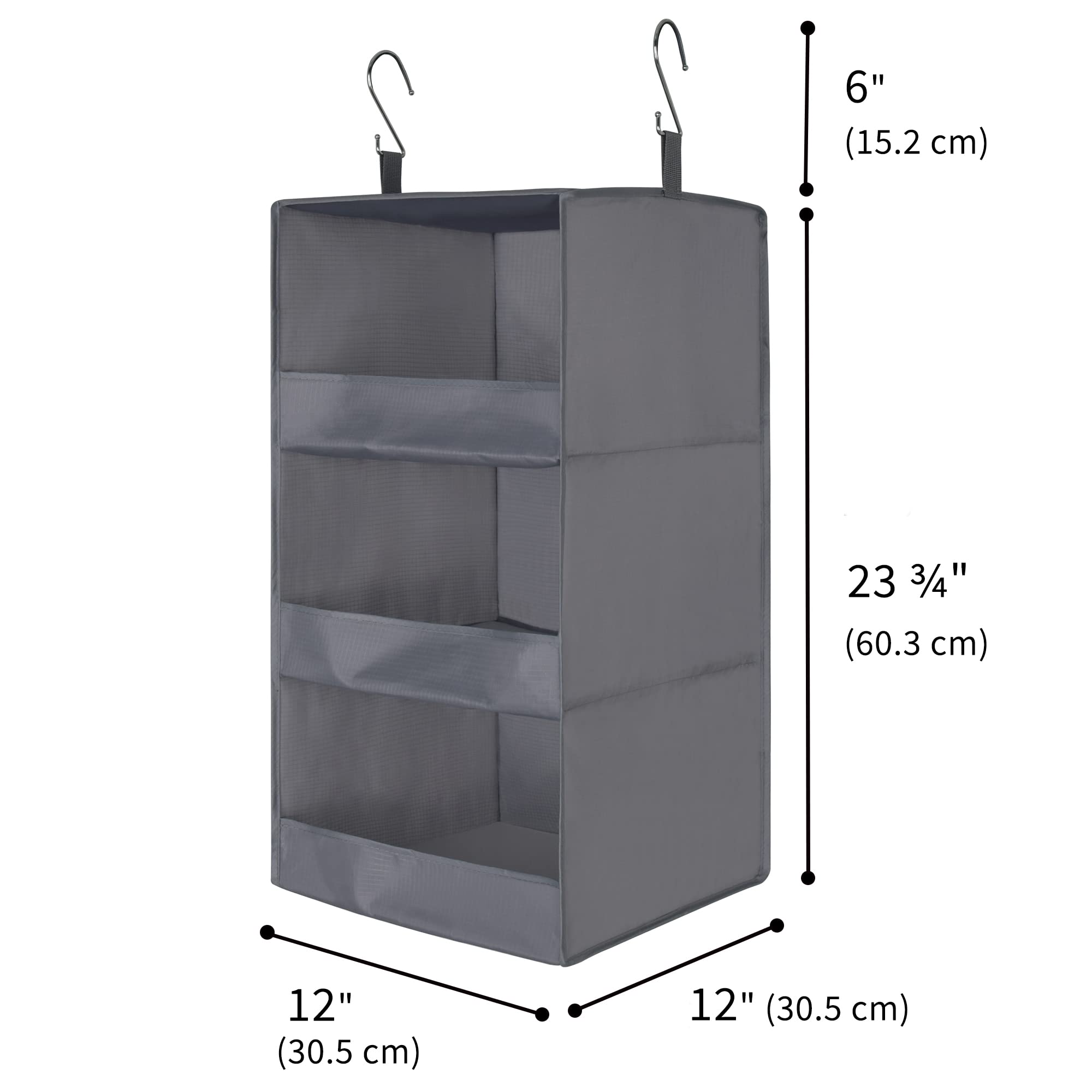 Granny Says 3-Shelf Foldable Closet Organizers, Hanging Shelves For Locker & Camper, Gray, 2-Pack