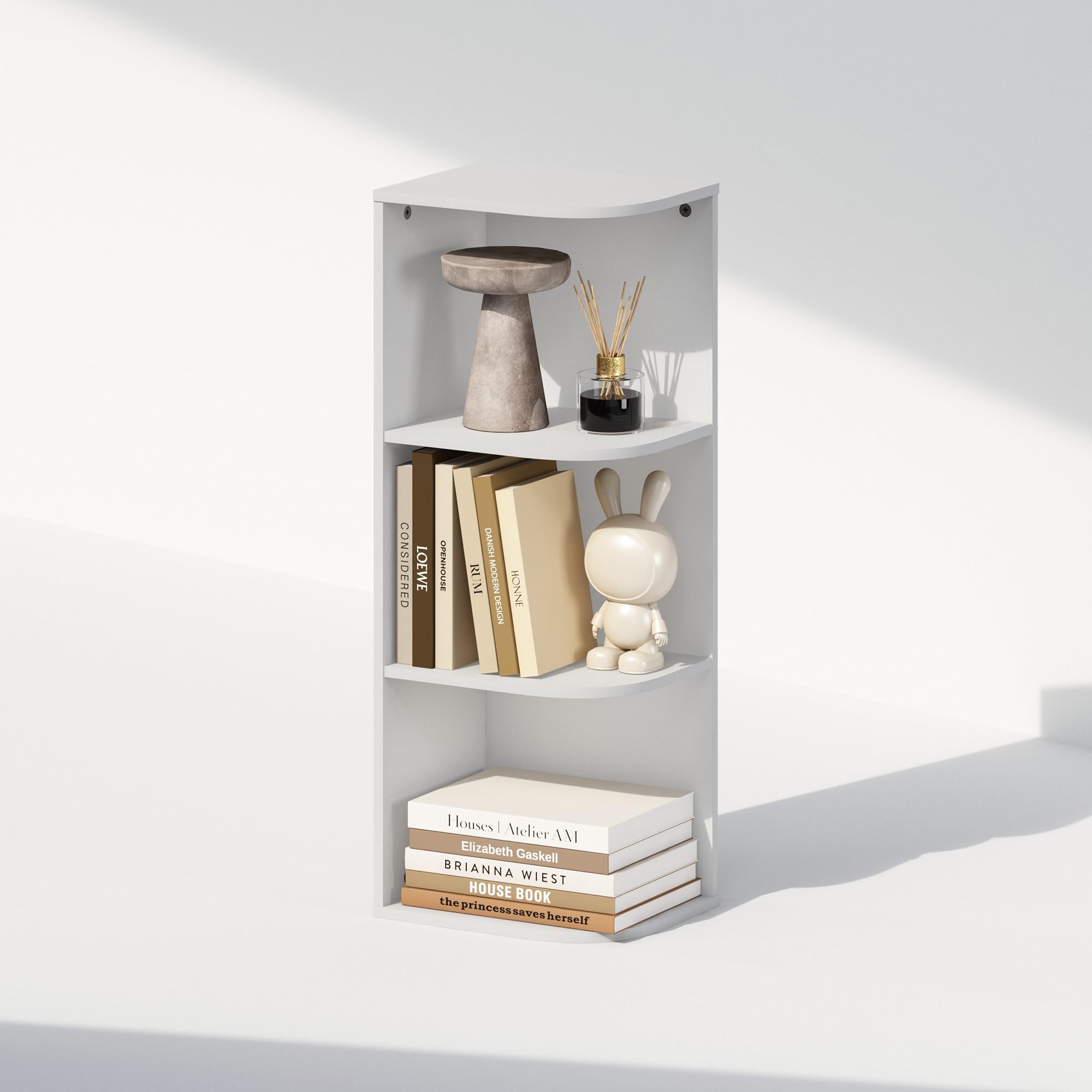 Furinno Reed 3-Tier Space Saving Corner Storage Display Shelf, White