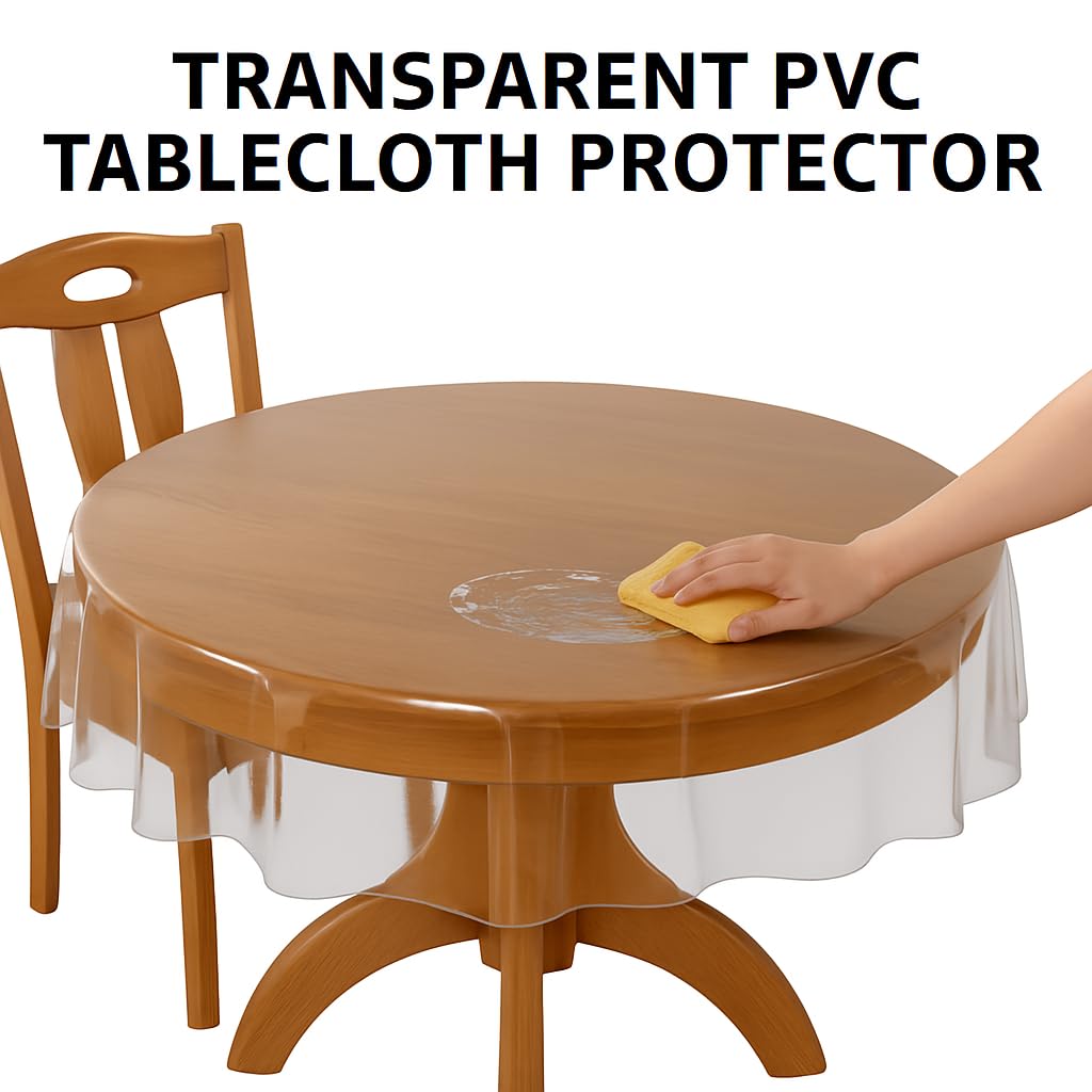 Dependable Industries inc. Essentials Deluxe Clear Plastic Tablecloth Protector with Sewn Edge 70'' Round