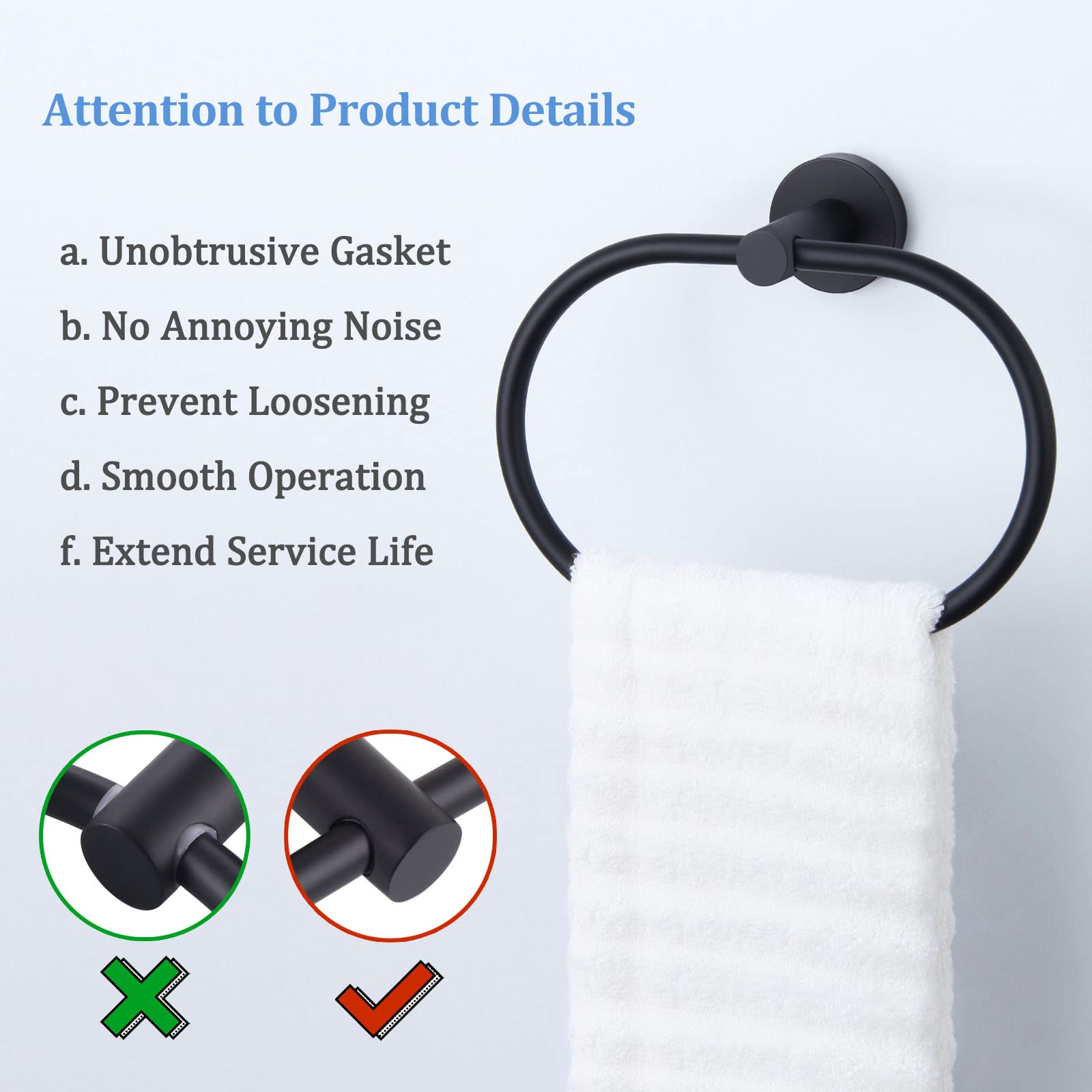 Bathroom Towel Ring Matte Black, Suyar Stainless Steel Modern Swivel Hand Towel Holder, Oval Towel Hanger For Sink, Wall Mounted