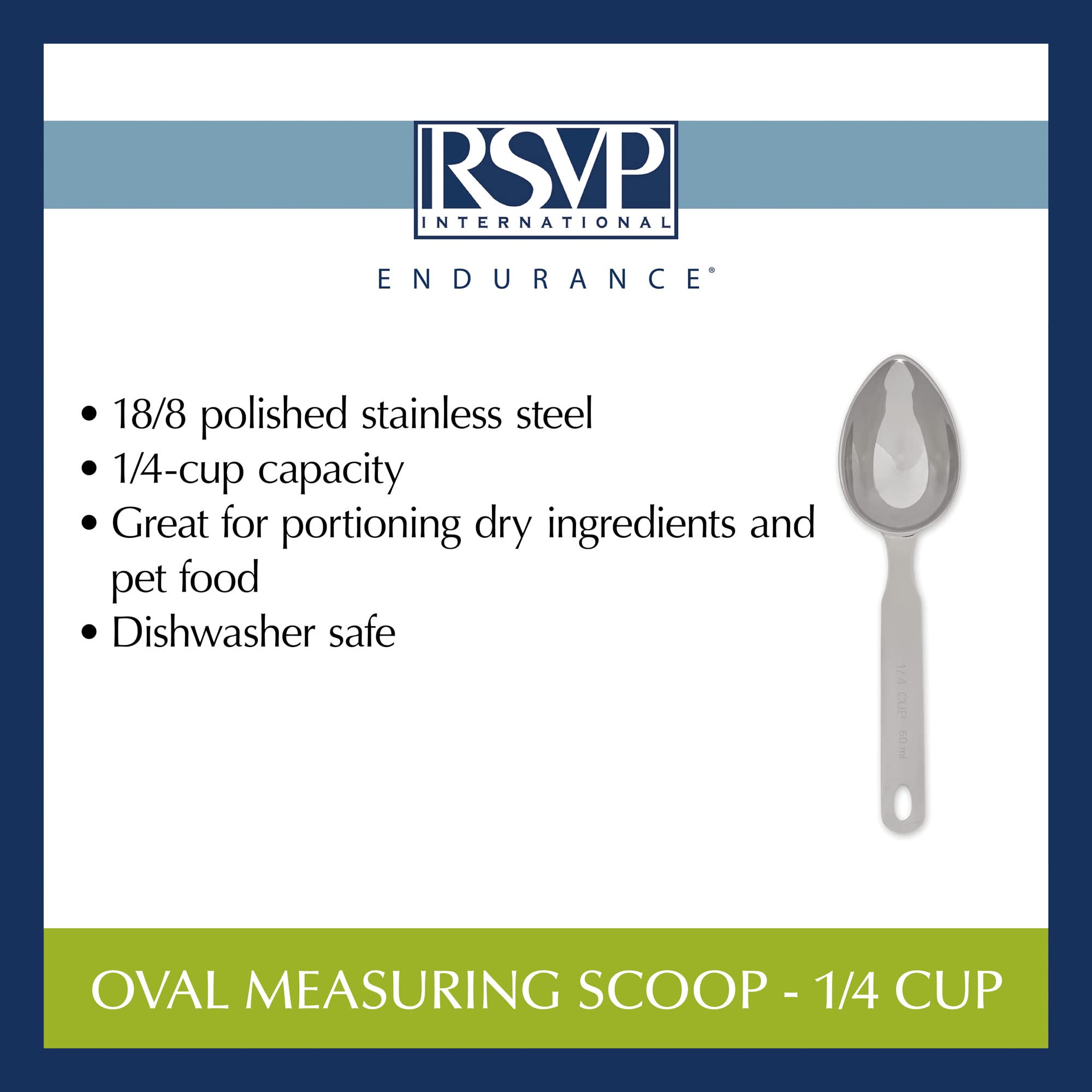 Rsvp International Endurance Oval Measuring Scoop, 1/4 Cup, Stainless Steel