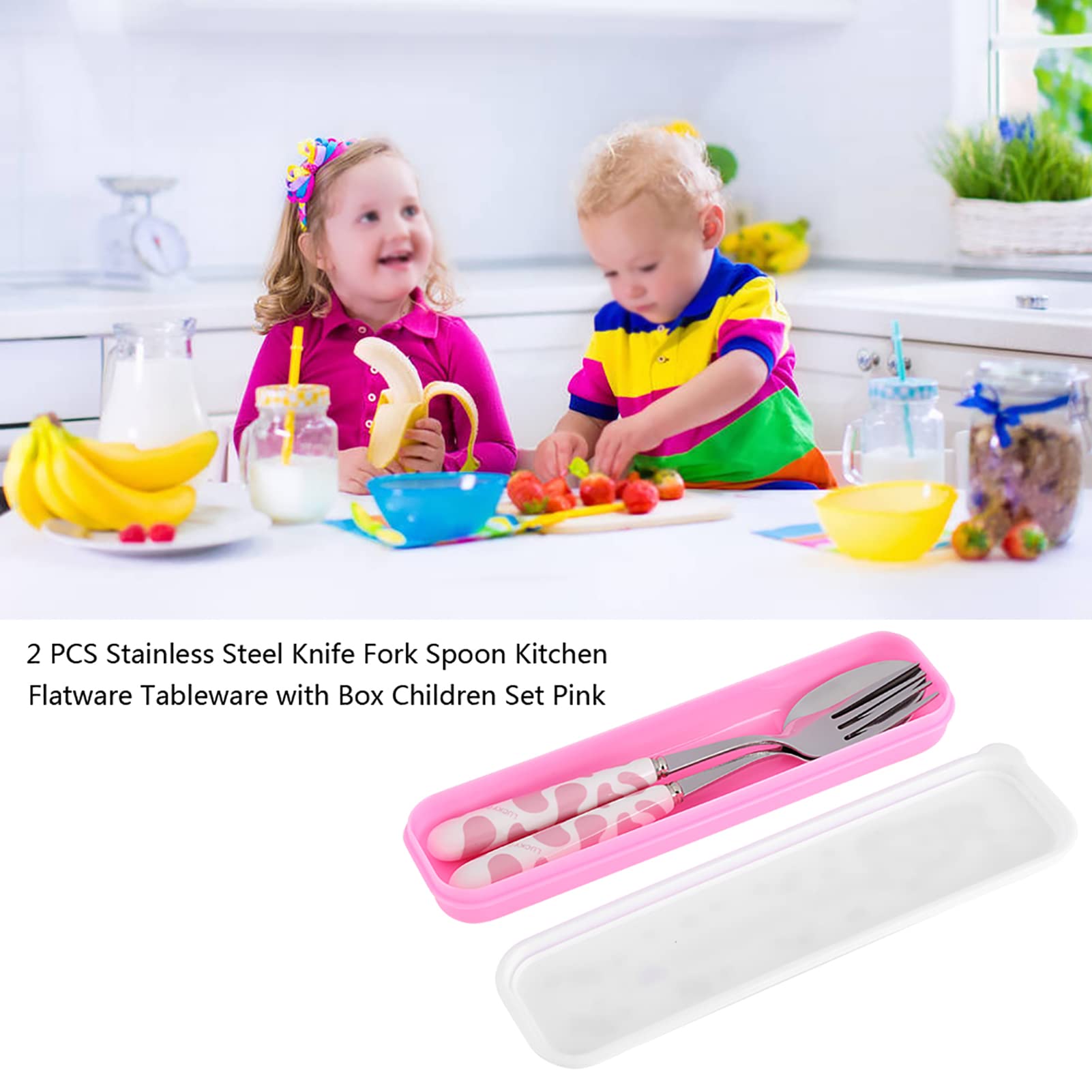Children Flatware Set, Stainless Steel Fork Spoon with Storage Box Dinner Utensils Spoon Fork Set with Travel Case Toddler Trave