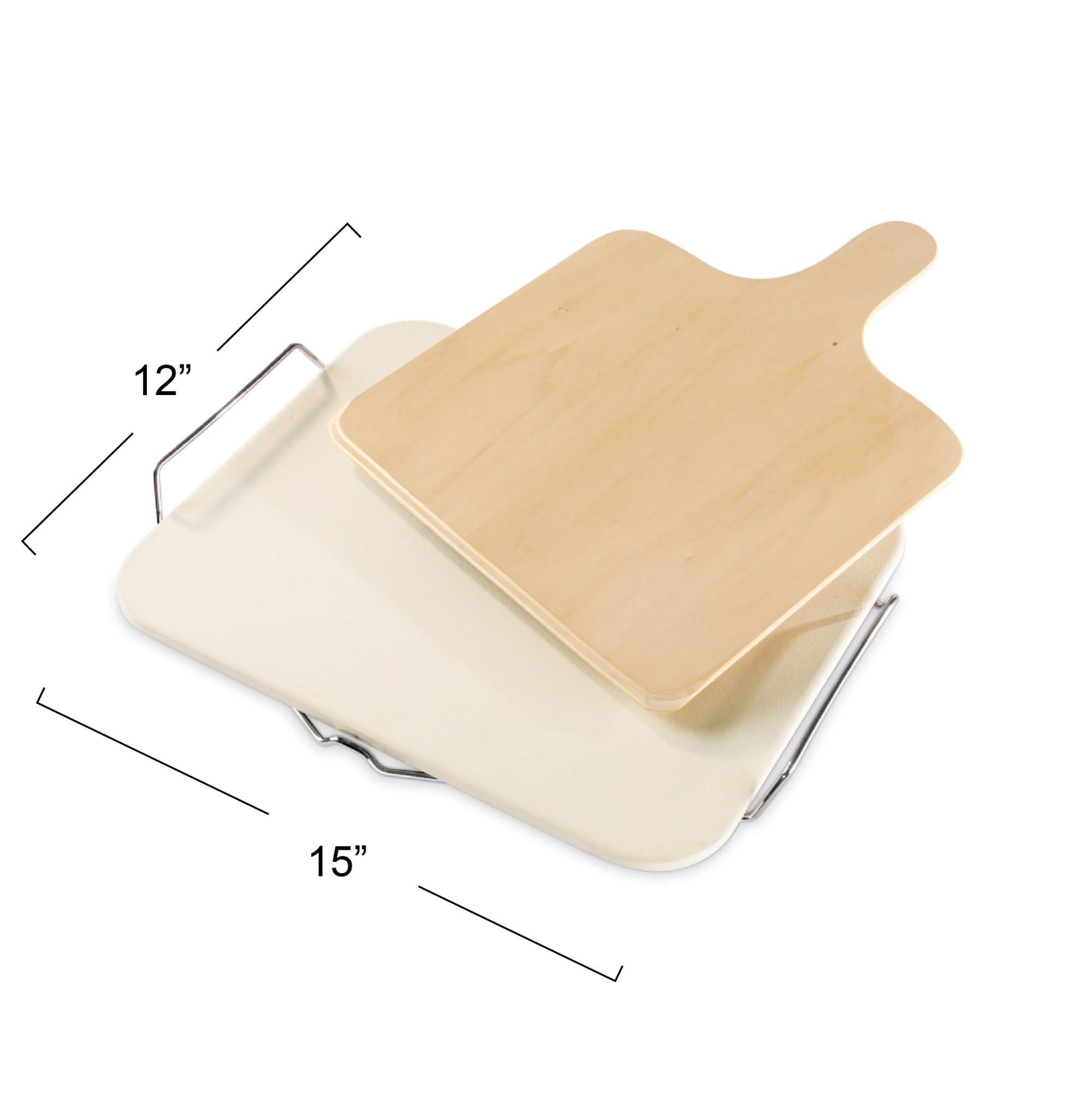 Leifheit Large Square Ceramic Pizza Stone With Carrying Tray And Wooden Spatula, Gray