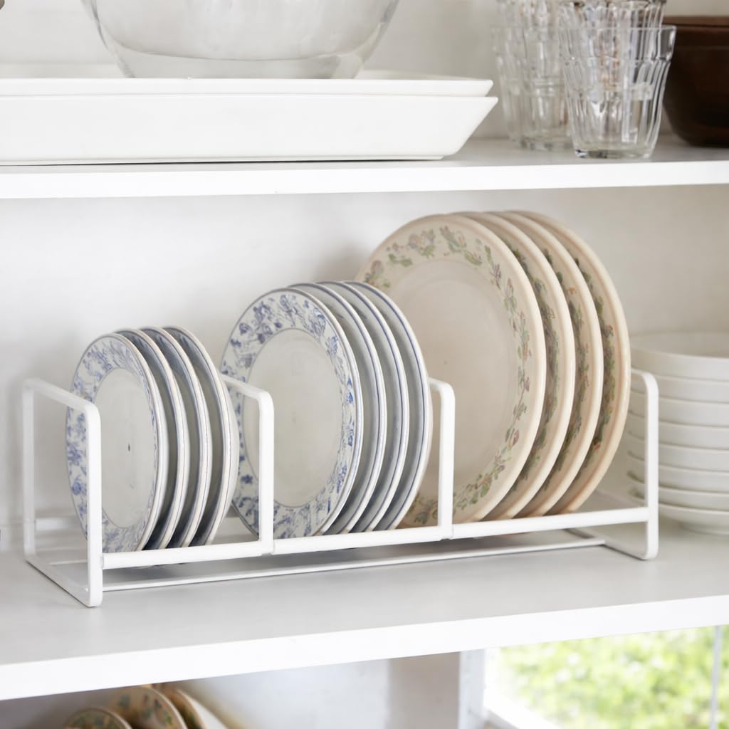 Naoe Plate Rack, White, Metal, 3Section Dish Organiser For Cabinet Shelf, 33.5 X 15 X 16.5 Cm