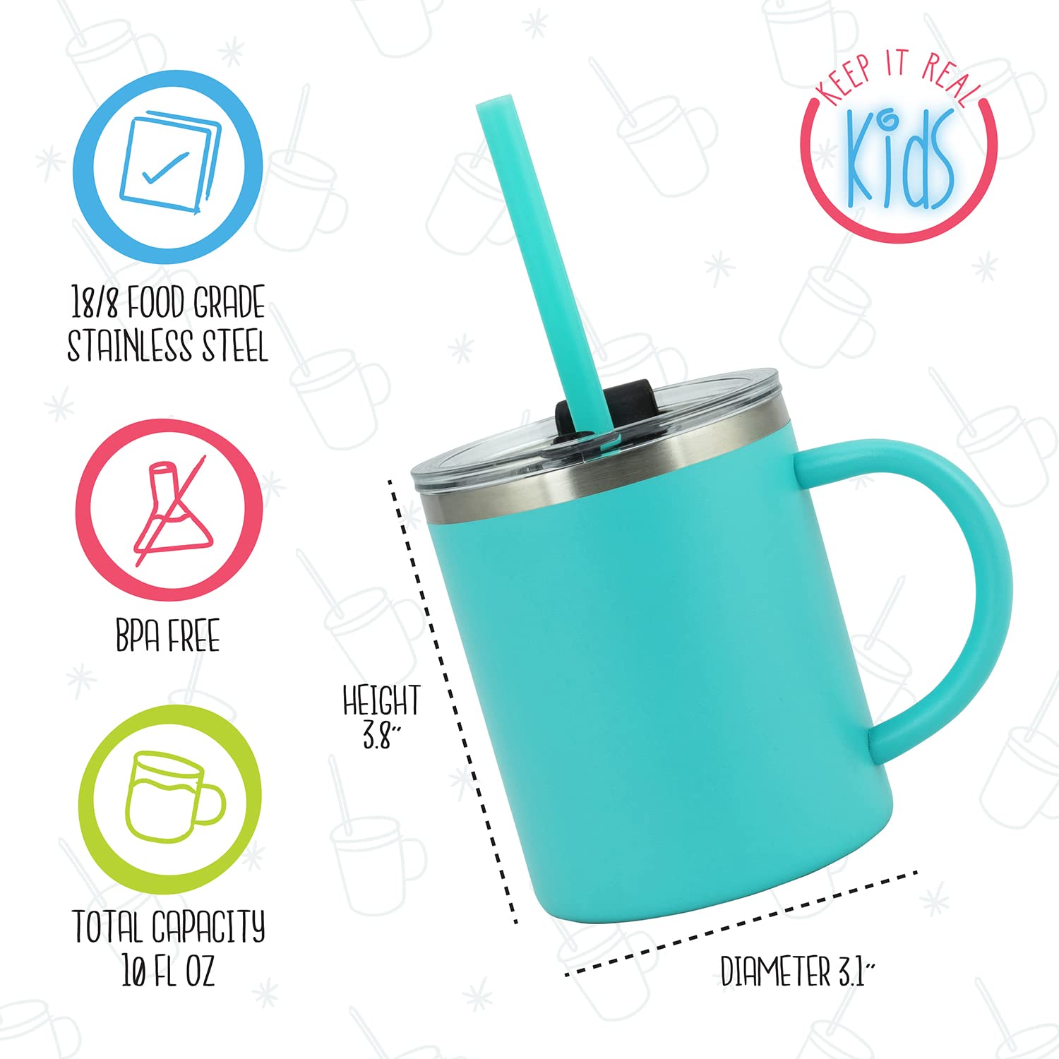 Real Deal Steel ''Keep It Real Kids Mugs - 100% Lead And Bpa Free Kids Coffee Mug For Hot Chocolate - Set Of 2