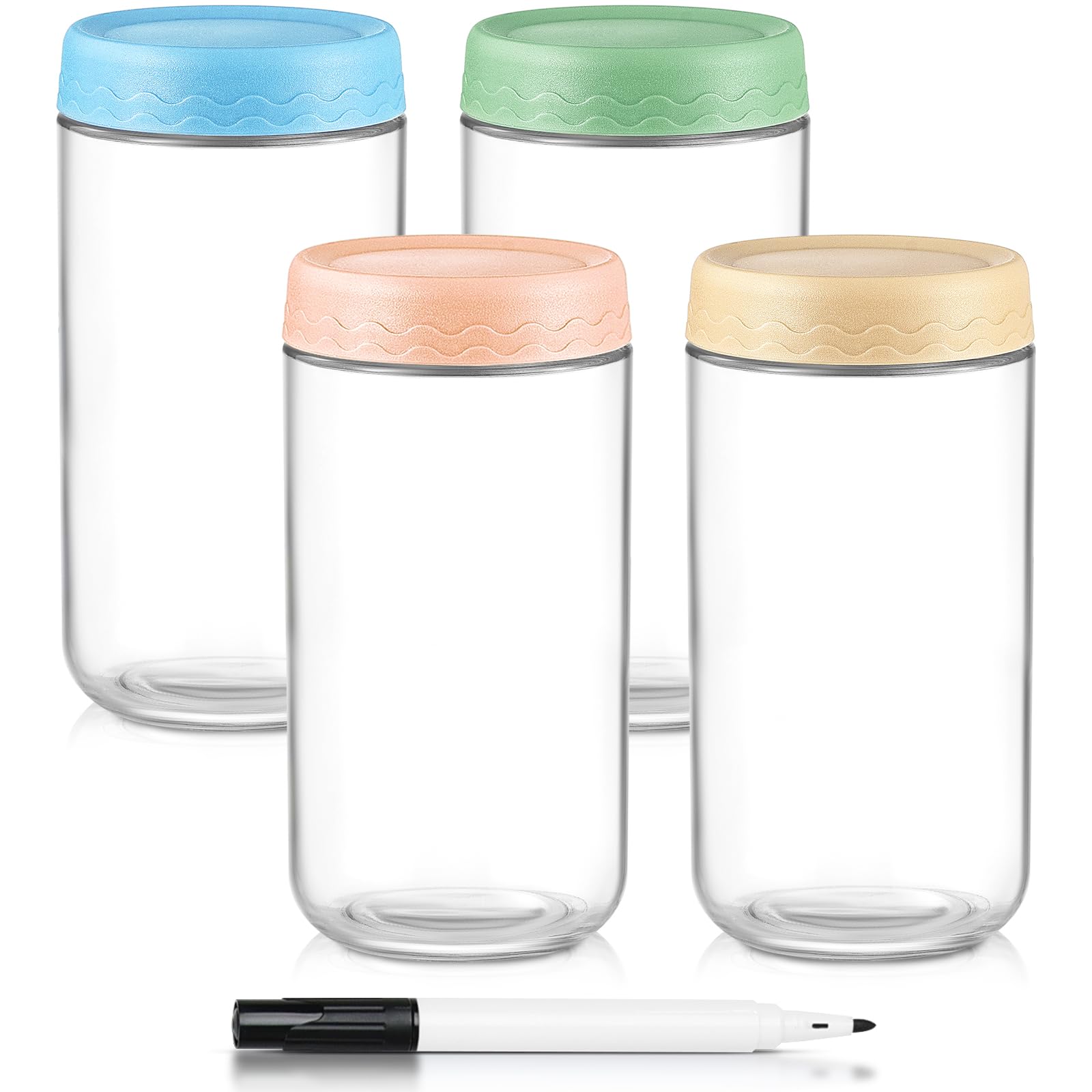 Drkio 24 Oz Overnight Oats Containers With Lids - 4 Pack Glass Storage Jars With Airtight Lids Wide Mouth Mason Food Jars Great 
