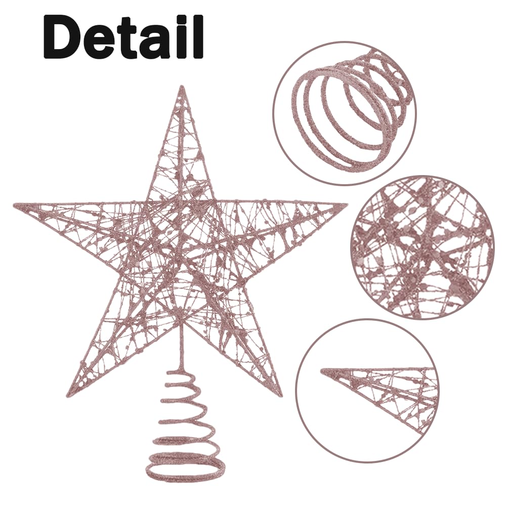 Christmas Tree Toppers Xmas Glitter Rose Gold Hollow Star Treetop Topper for Christmas Tree Decoration