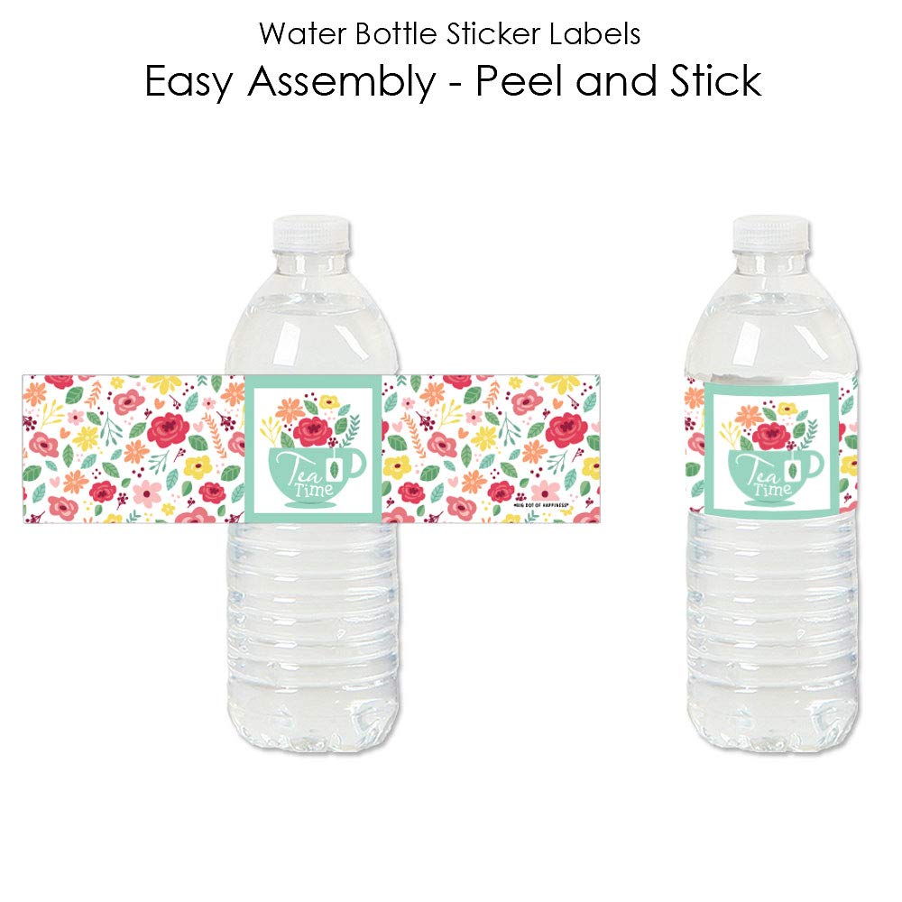 Big Dot Of Happiness Floral Lets Par-Tea - Garden Tea Party Water Bottle Sticker Labels - Set Of 20