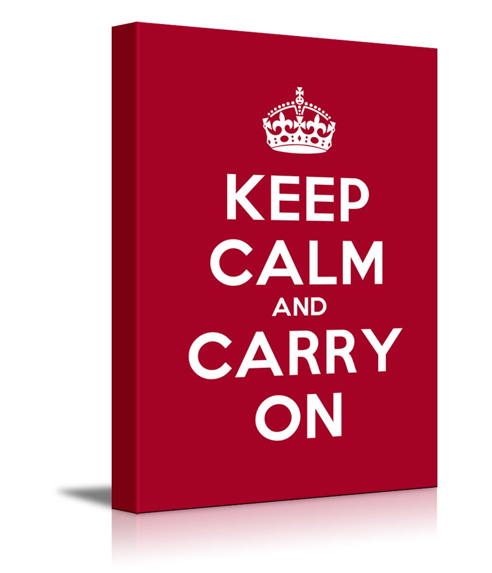 Canvas Wall Art Gallery Wrap Canvas Prints - Keep Calm And Carry On | Stretched Deep Red Canvas Home Art Ready To Hang - 24'' X