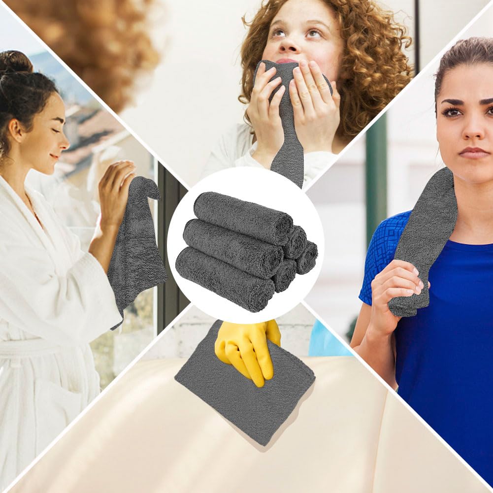 Orighty 6-Pack Grey Hand Towels - Quick Drying & Absorbent Microfiber Gym Towels 16X28 Inches - Lightweight & Thin Grey Yoga Tow
