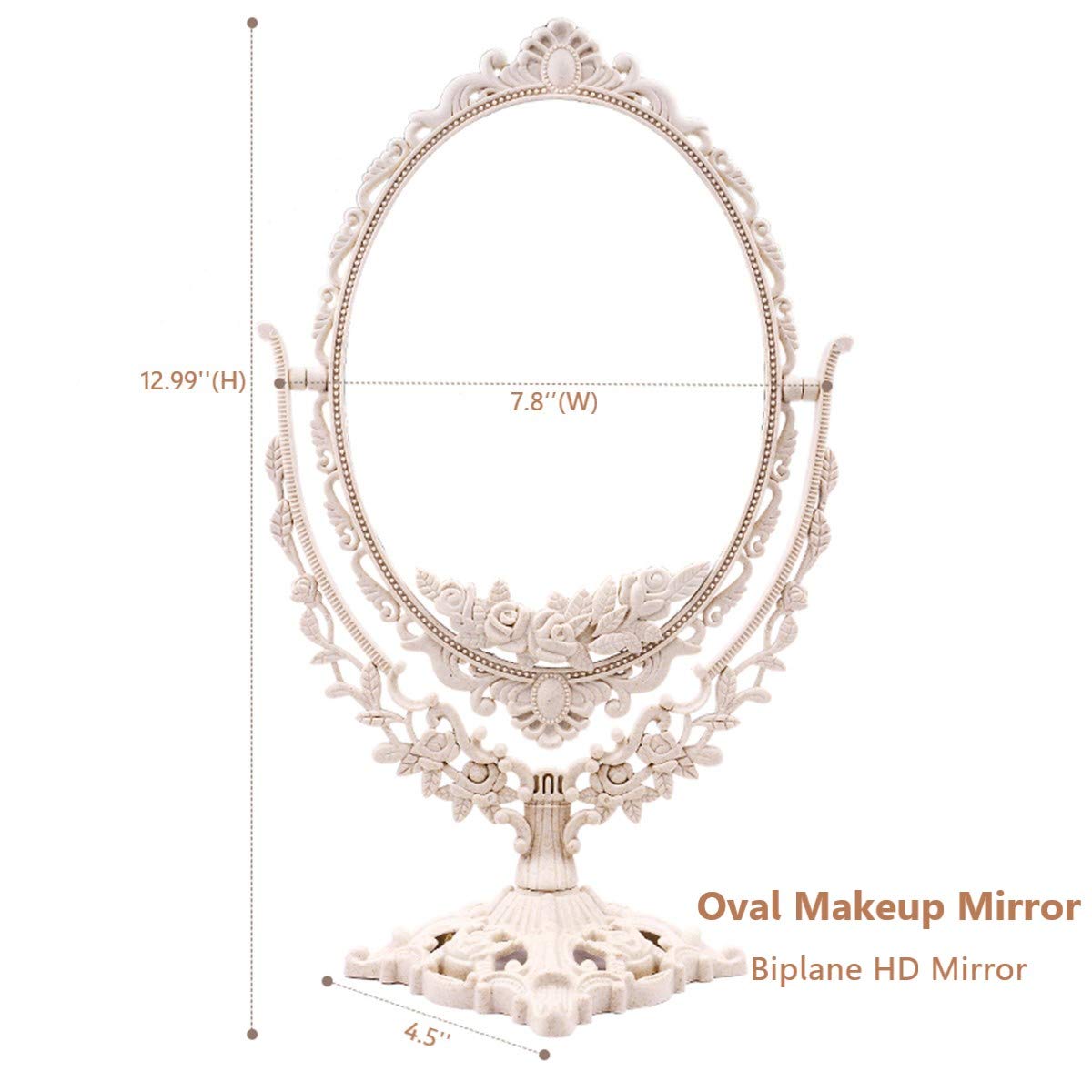 Schonee Retro Double Sided Tabletop Makeup Mirror, Oval Swivel Desktop Stand Mirror, 360 Degree Rotation Vintage Two-Sided Makeu