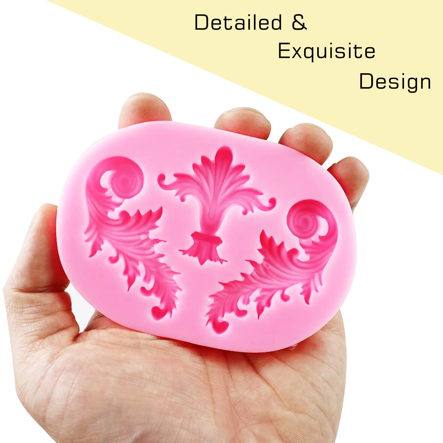 Silicone Fondant Molds, Aimeiki 3 Pack 3D Baroque Fondant Molds Scroll Border Lace Silicone Molds Curlicues Gum Paste Candy Choc