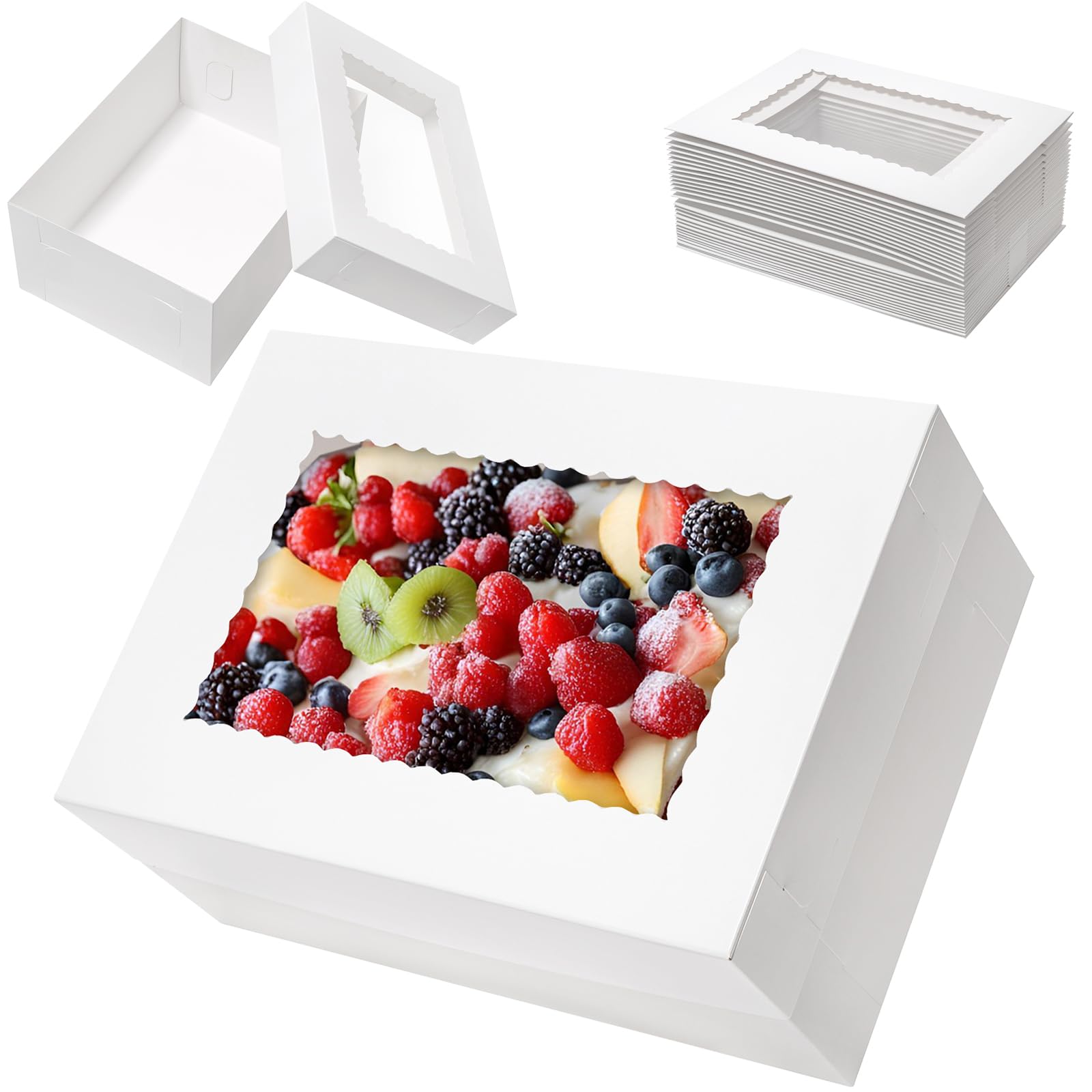 Mefleet 16pcs 14x10x6 Cake Boxes with Window Rectangle Quarter Sheet Bakery Boxes for Pastry Baking Cake, Cupcakes, Donuts, Cook