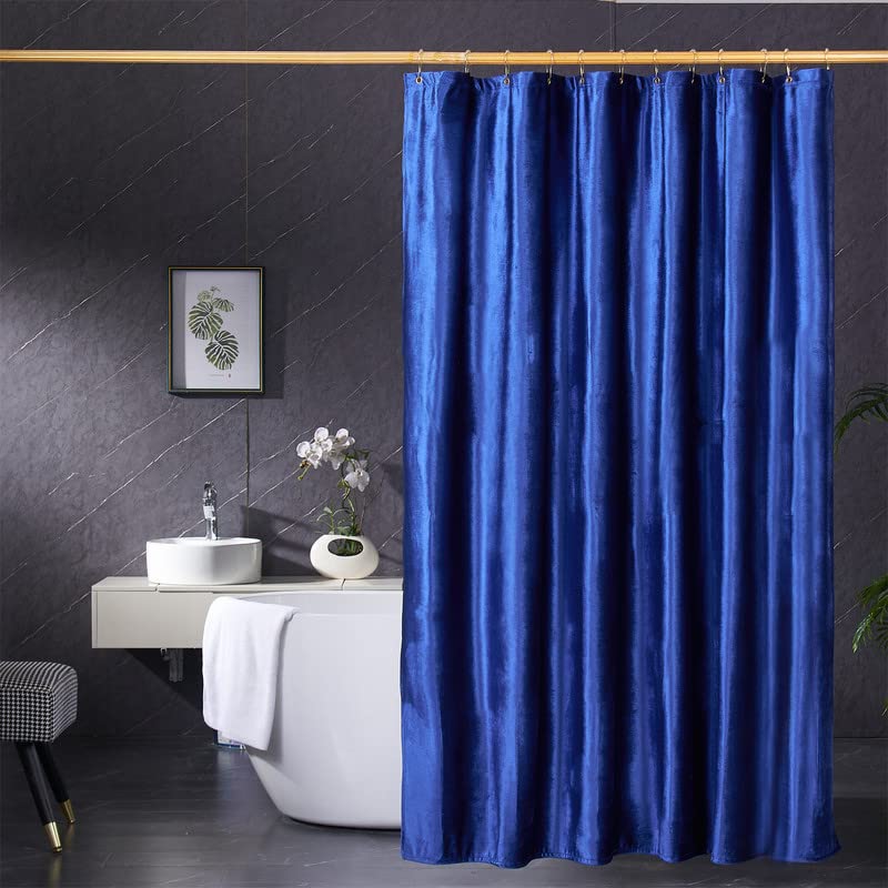 Velvet Blue Shower Curtains For Bathroom,260 Gsm Heavy-Duty Royal Blue Fabric Luxury Shower Curtain With Hooks, Washable, Thicke