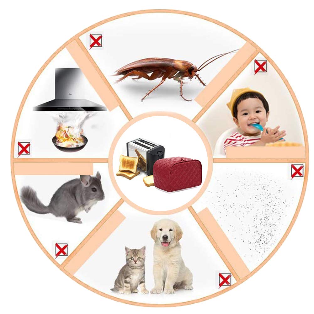 Polyester Quilted Toaster Cover For Two Slice Toaster And Dust & Fingerprint Protection, Machine Washable. Red